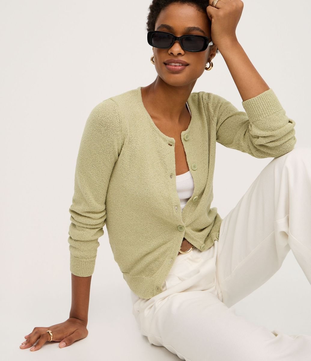 Cardigan em Tricô com Botões e Decote U Verde