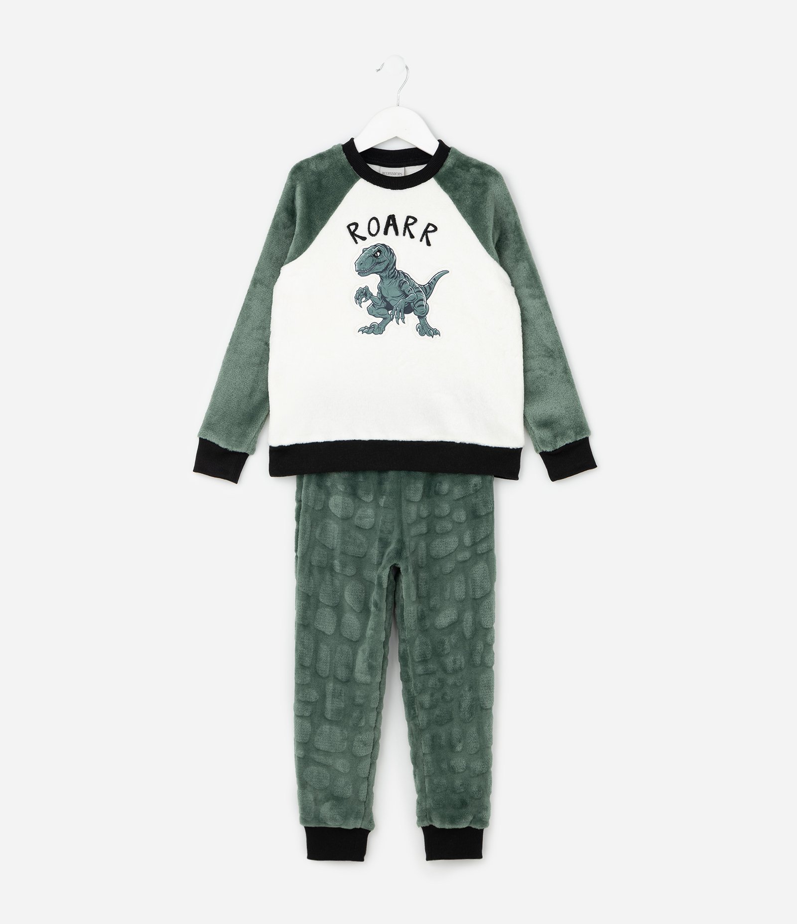 Pijama Infantil em Plush Estampa Dino ROARR - Tam 5 a 14 anos Verde 1
