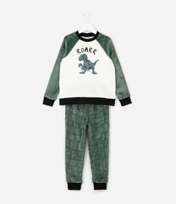 Pijama Infantil em Plush Estampa Dino ROARR - Tam 5 a 14 anos