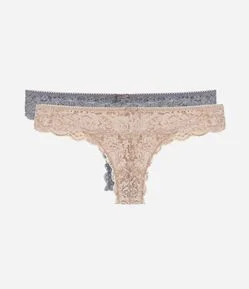 Kit 02 Calcinhas Biquíni Fio Duplo em Renda Floral