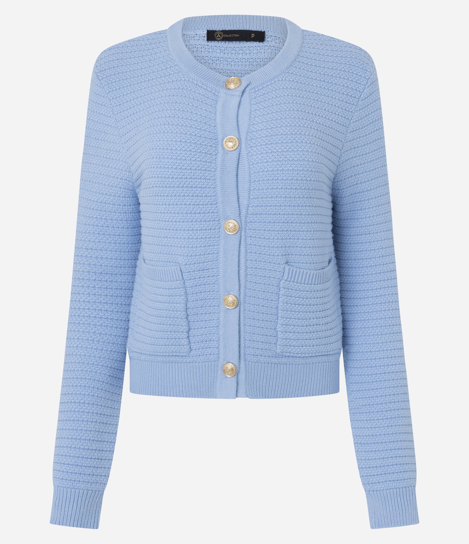 Cardigan Texturizado em Tricô com Botões Metalizados Azul 6