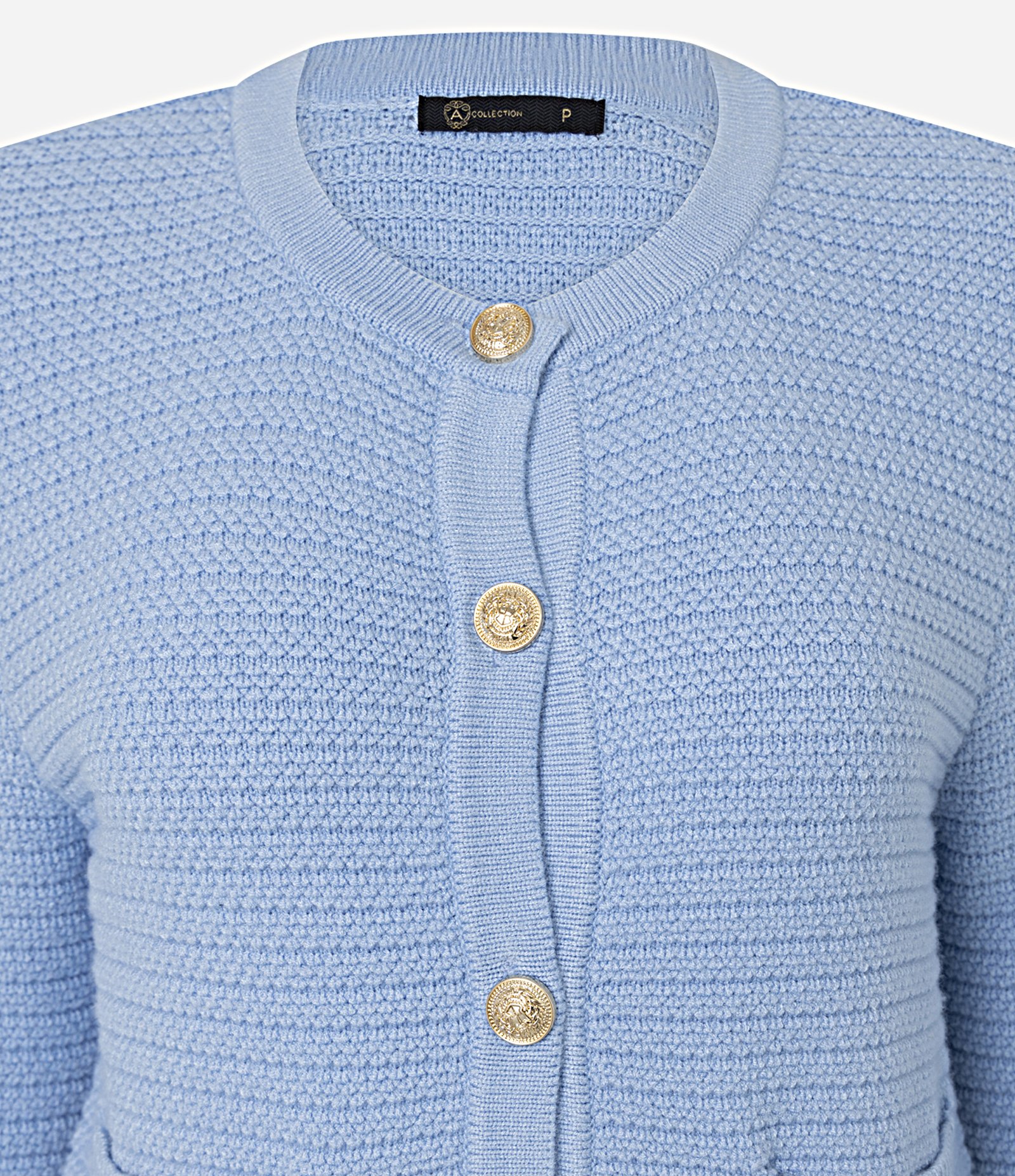 Cardigan Texturizado em Tricô com Botões Metalizados Azul 7