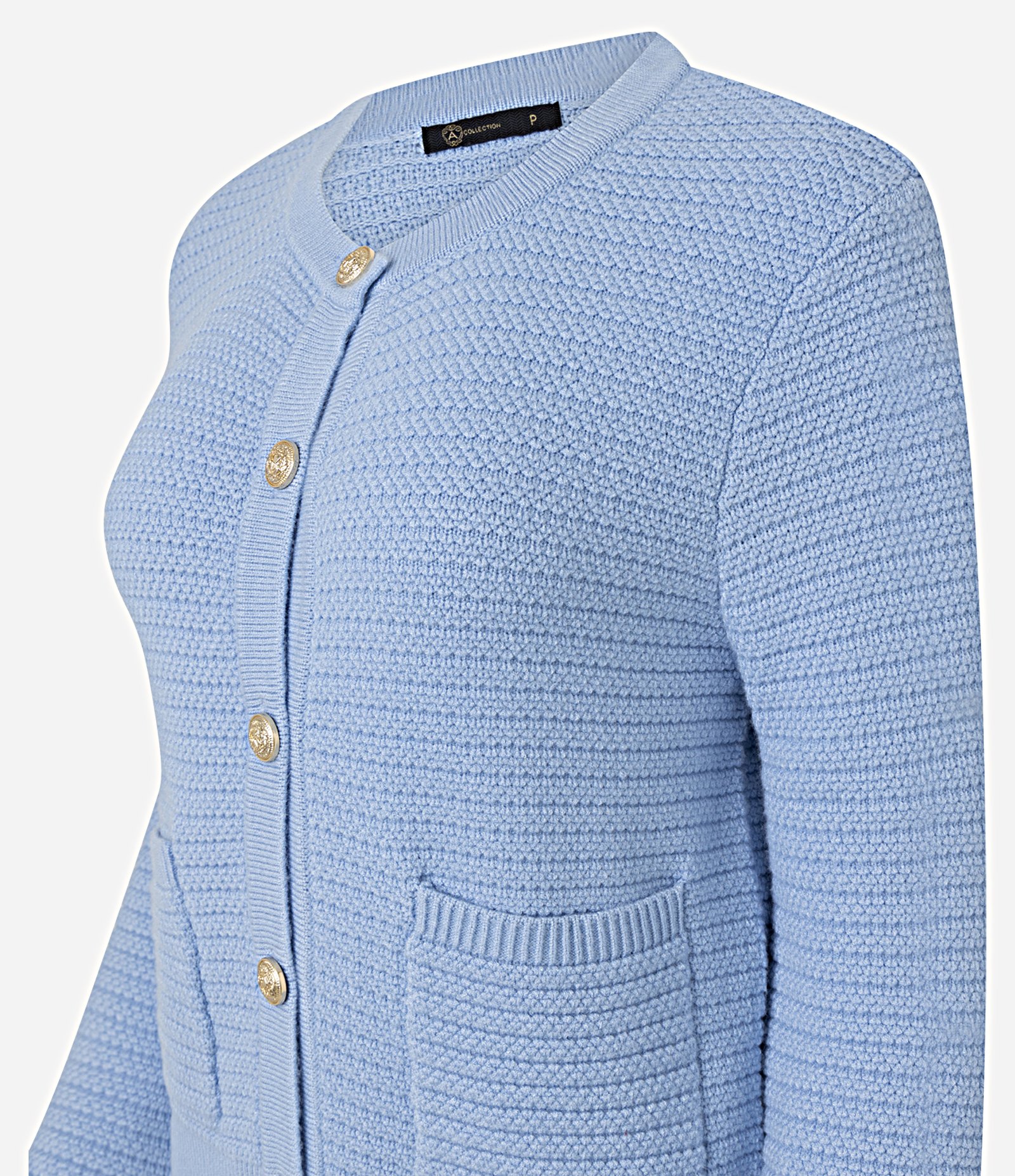 Cardigan Texturizado em Tricô com Botões Metalizados Azul 8