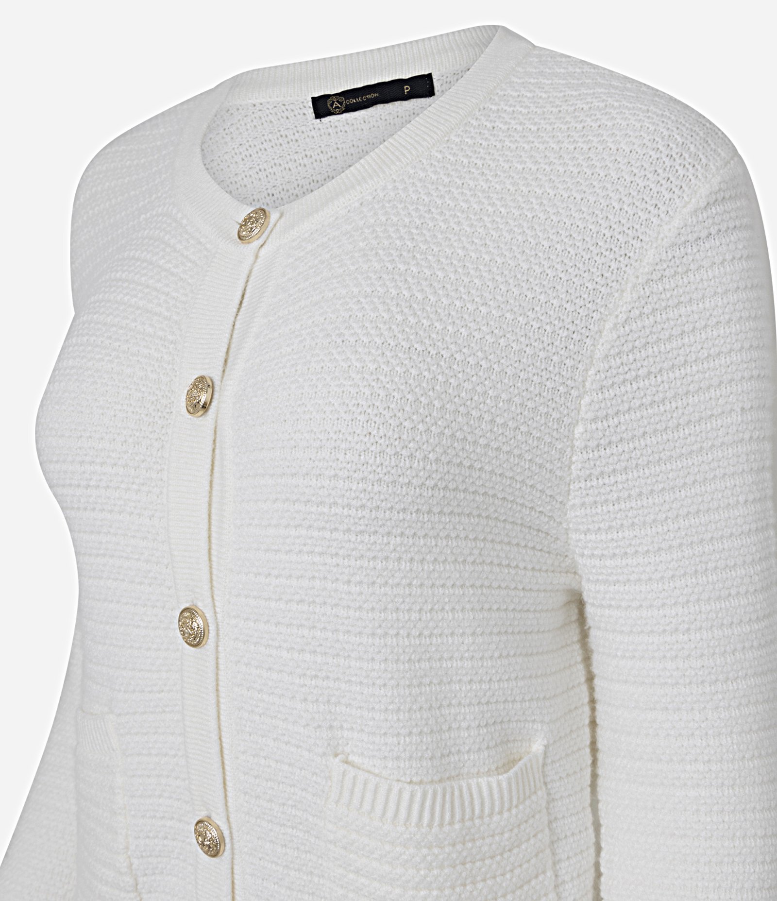 Cardigan Texturizado em Tricô com Botões Metalizados Branco 6