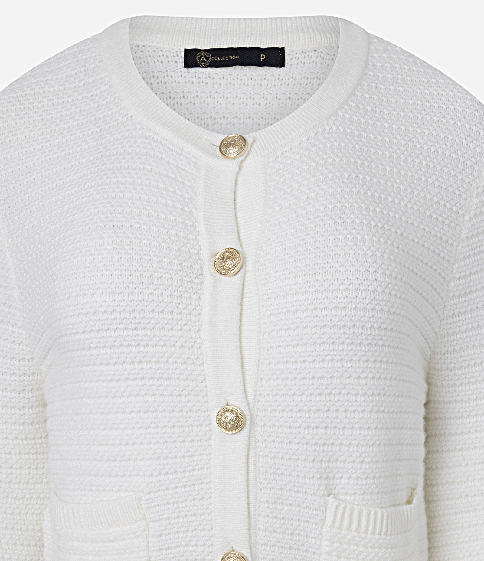 Cardigan Texturizado em Tricô com Botões Metalizados Branco 7