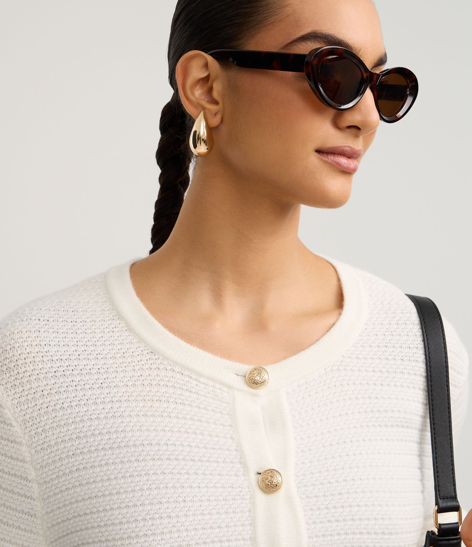 Cardigan Texturizado em Tricô com Botões Metalizados Branco 3