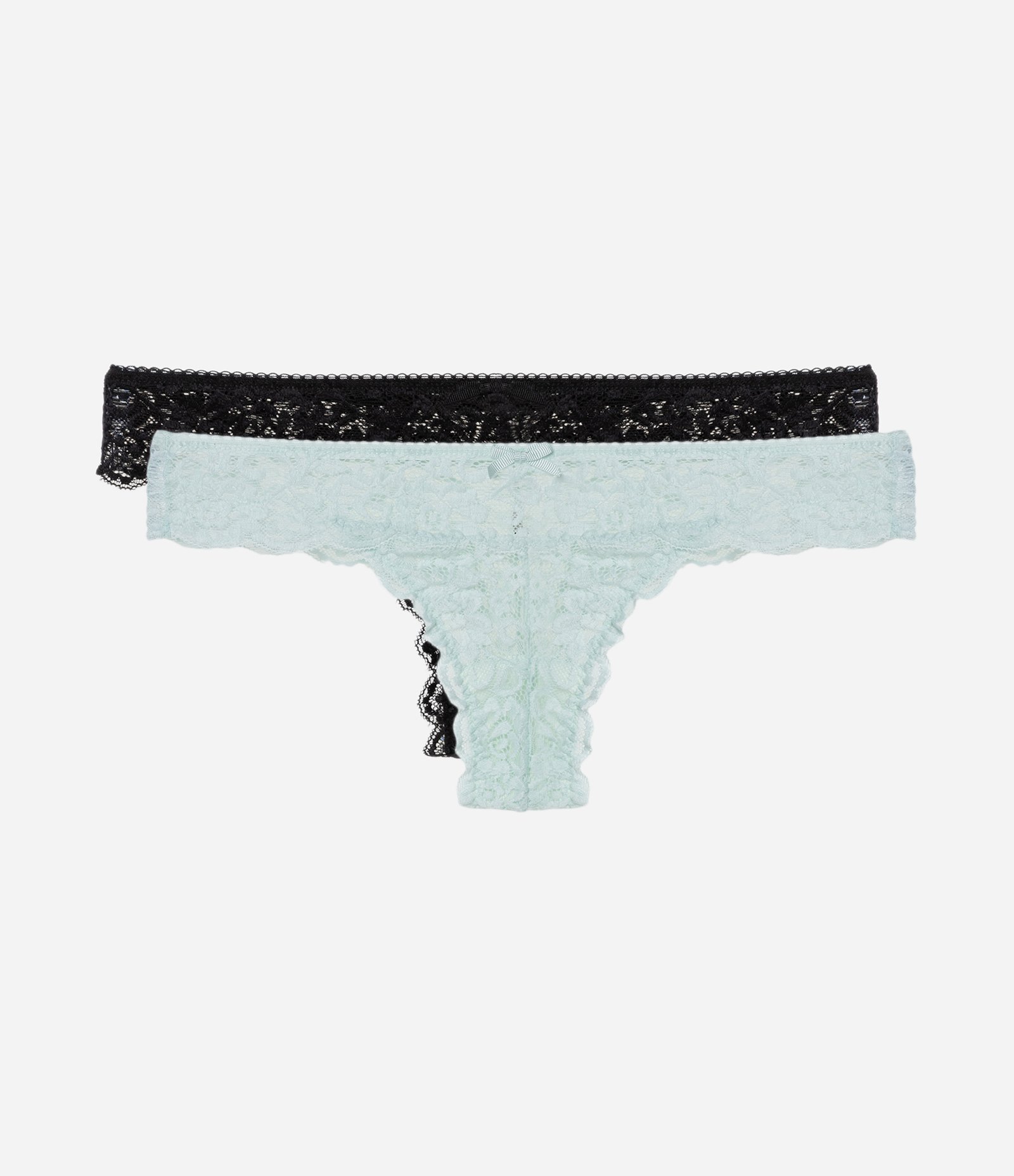 Kit 02 Calcinhas Biquíni Fio em Renda Floral Verde/Preto 1