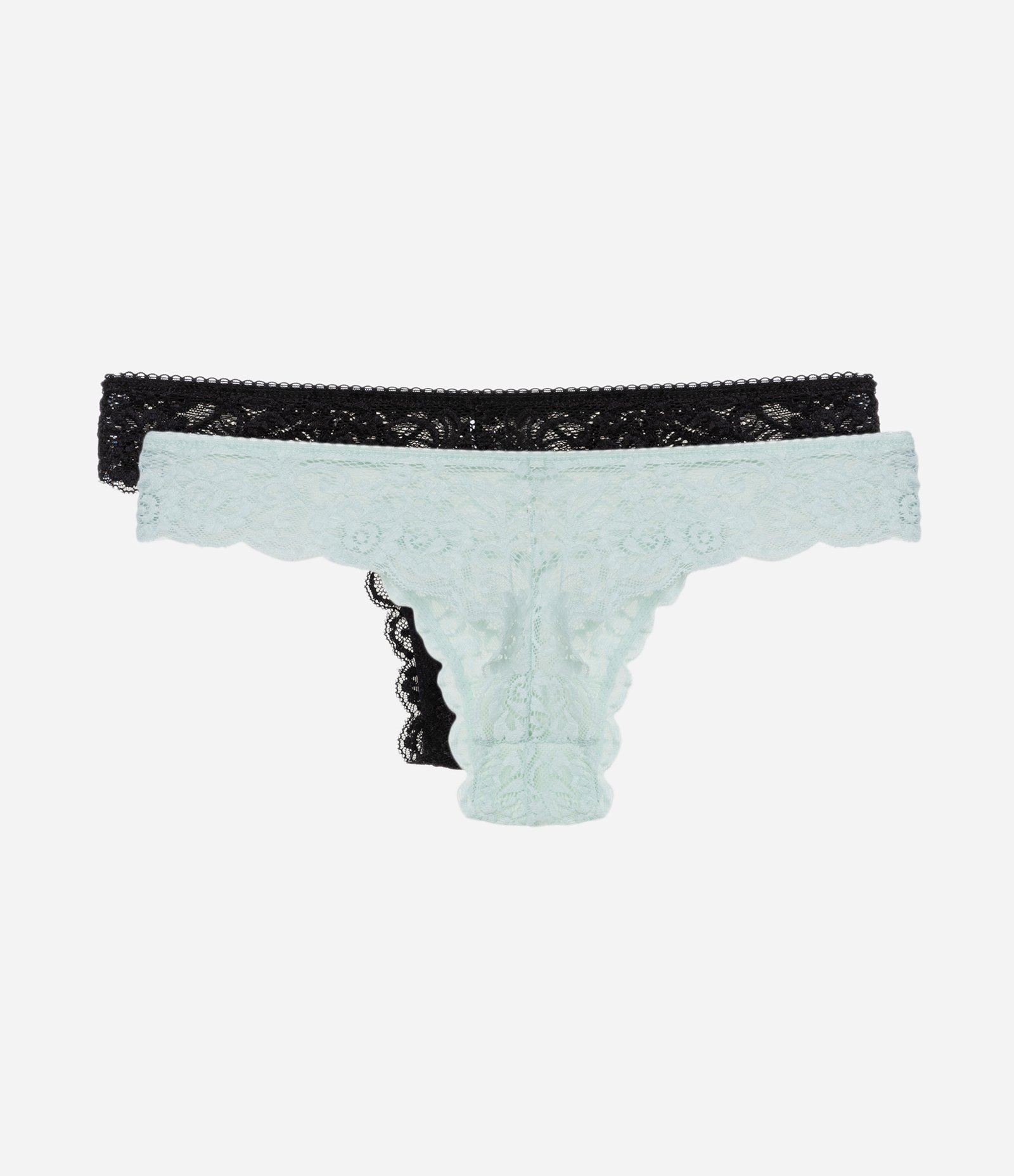 Kit 02 Calcinhas Biquíni Fio em Renda Floral Verde/Preto 2