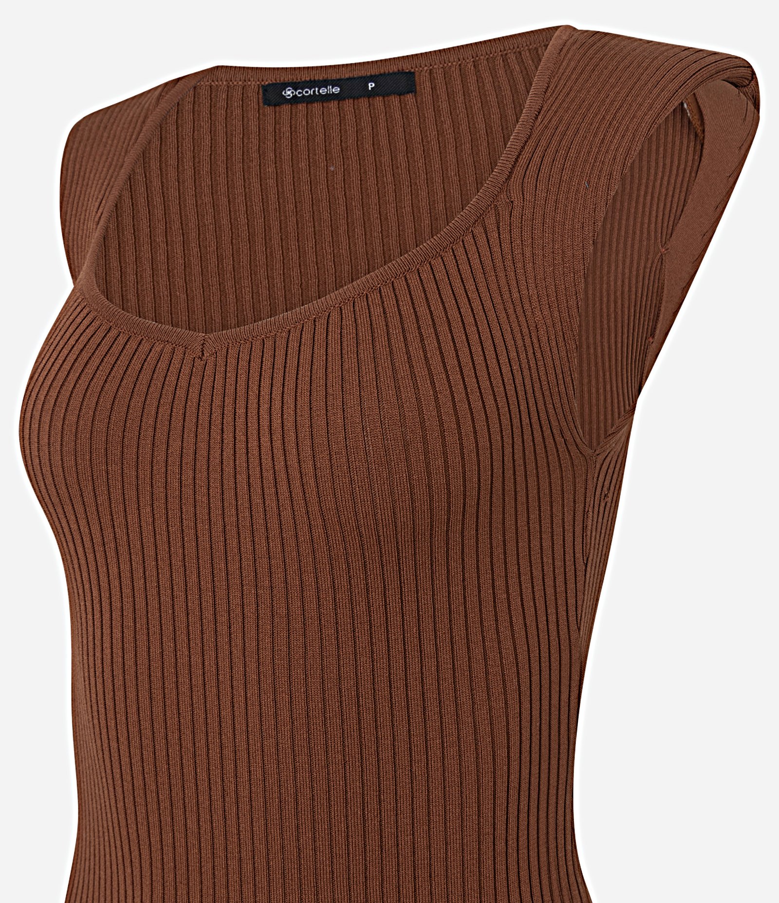 Vestido New Midi Canelado em Tricô com Fenda Assimétrica Marrom 8