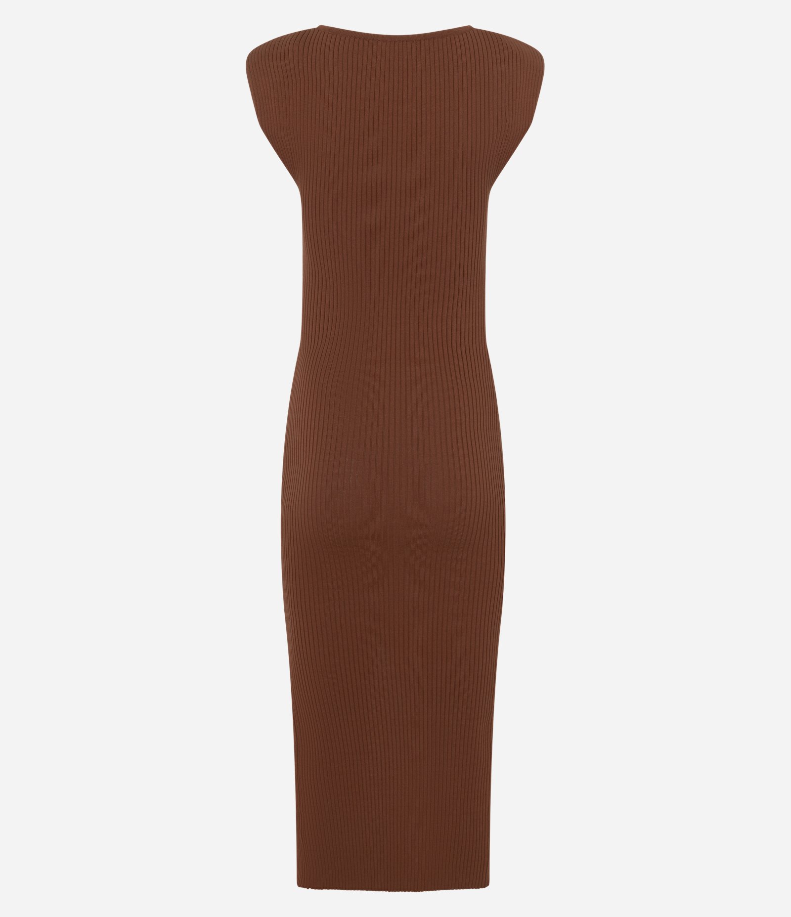 Vestido New Midi Canelado em Tricô com Fenda Assimétrica Marrom 9