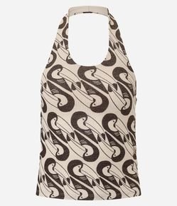 Blusa Frente Única com Fio Metalizado e Estampa Gravataria