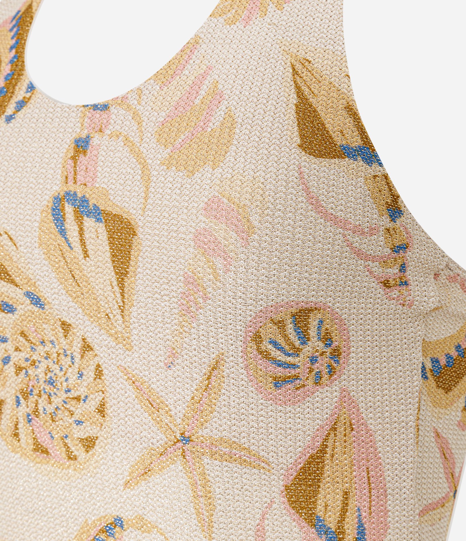 Blusa Frente Única com Fio Metalizado e Estampa Fundo do Mar Bege 2