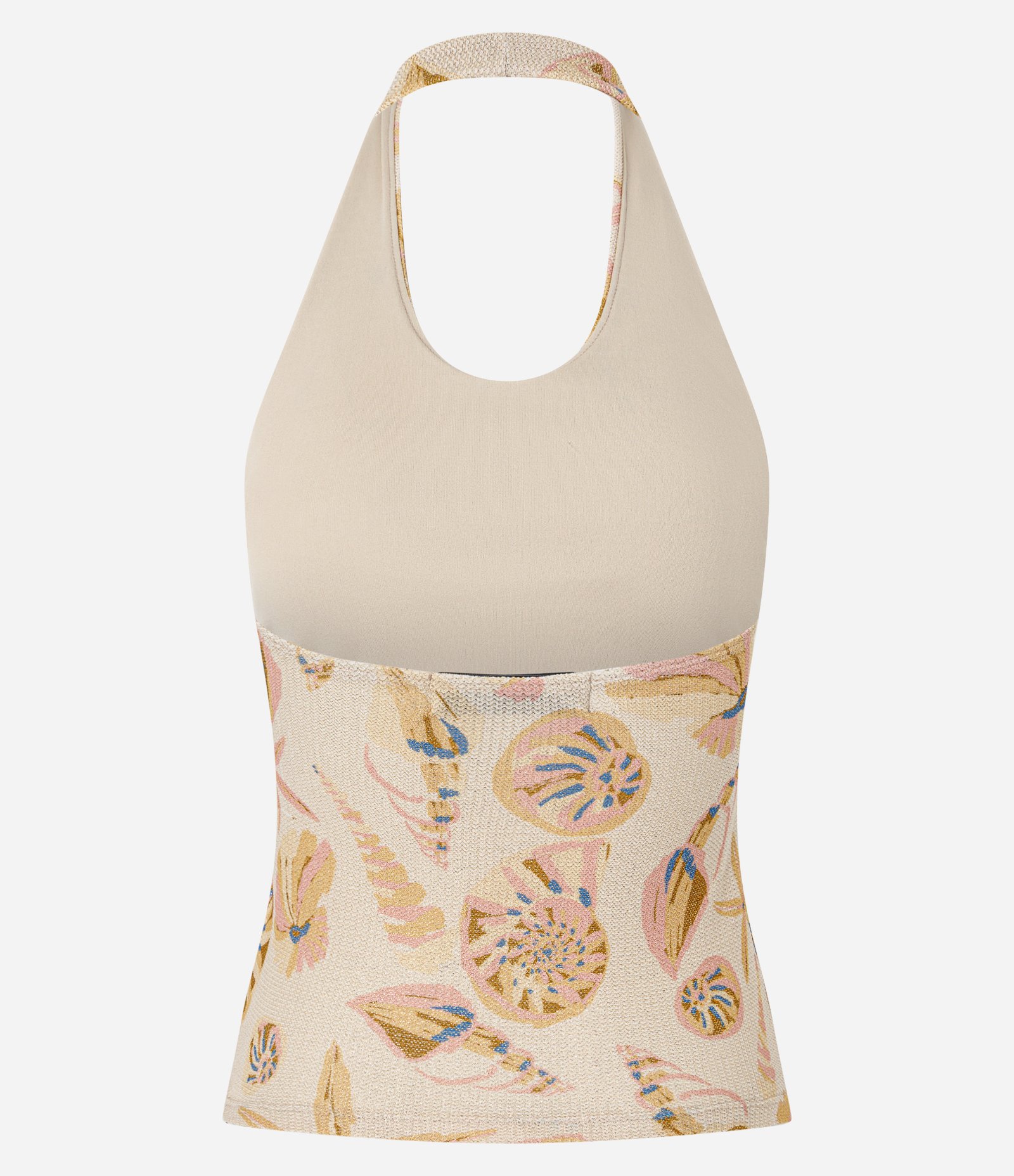 Blusa Frente Única com Fio Metalizado e Estampa Fundo do Mar Bege 3