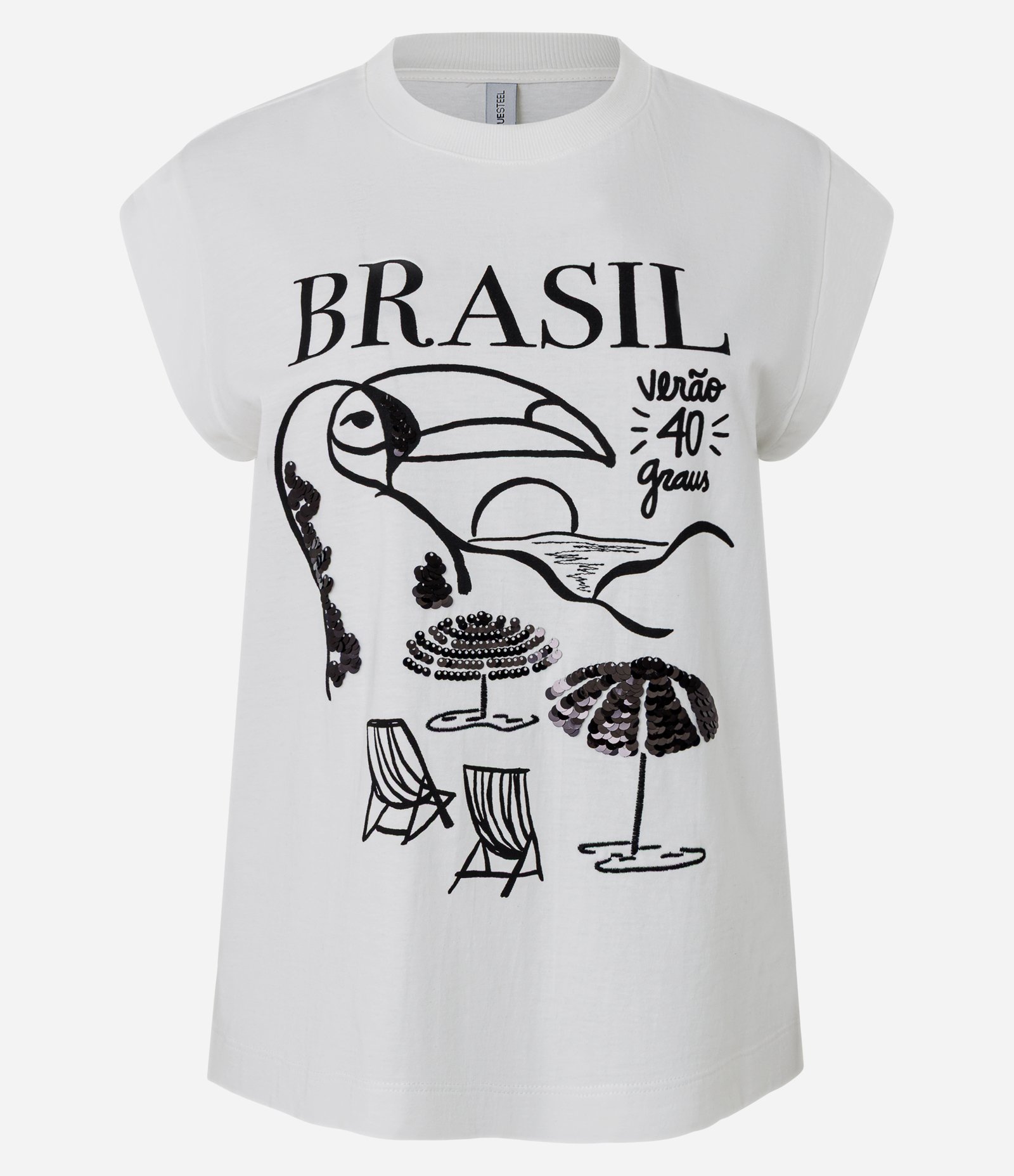 Blusa Muscle Tee com Estampa Brasil e Paetês Branco 1