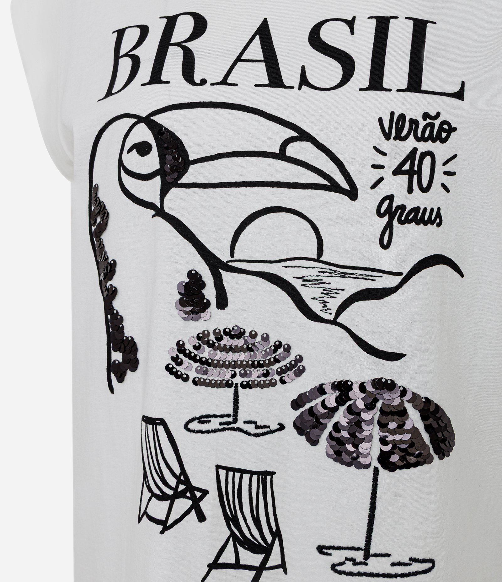 Blusa Muscle Tee com Estampa Brasil e Paetês Branco 2