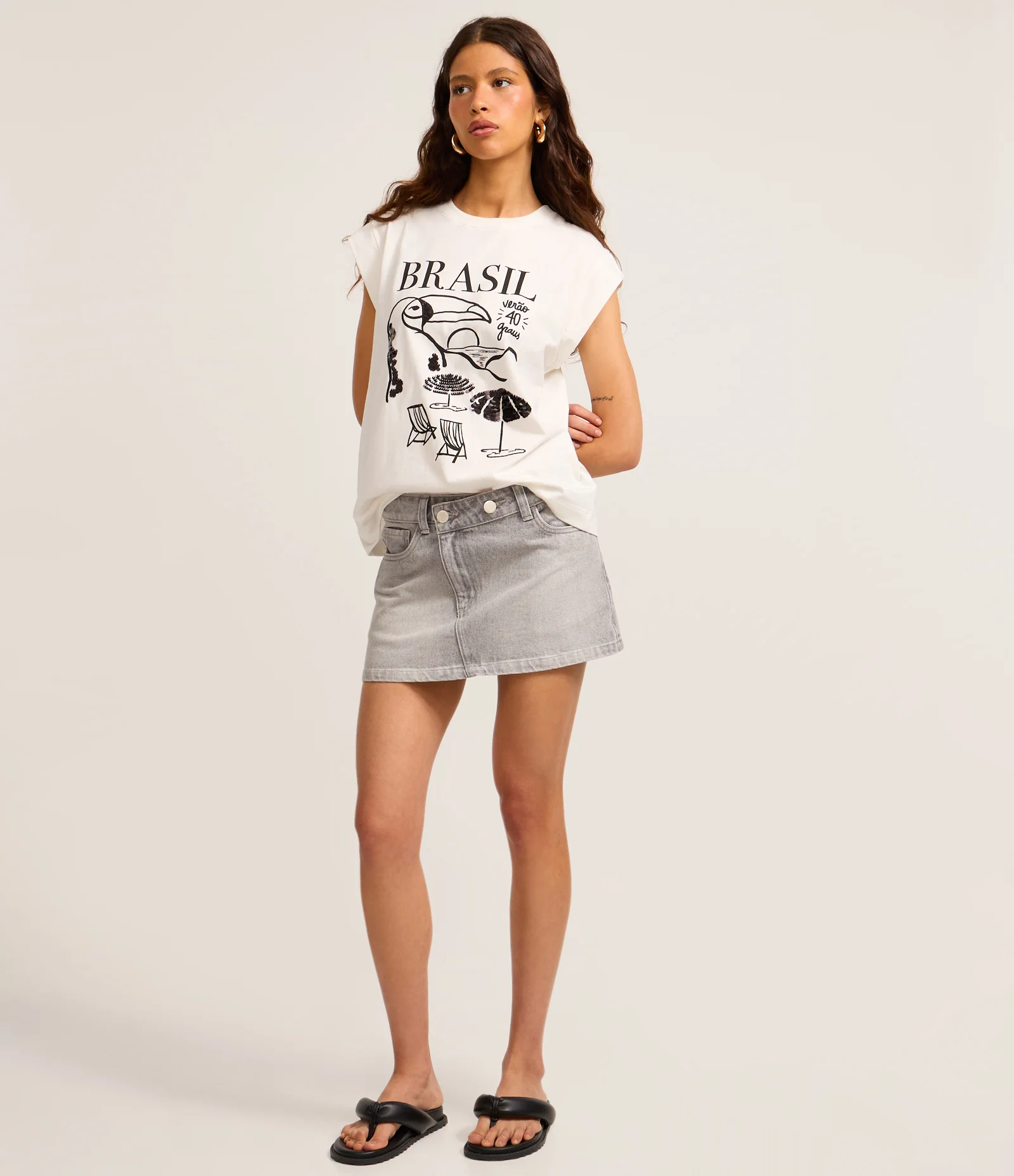 Blusa Muscle Tee com Estampa Brasil e Paetês Branco 2