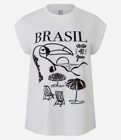 Blusa Muscle Tee com Estampa Brasil e Paetês