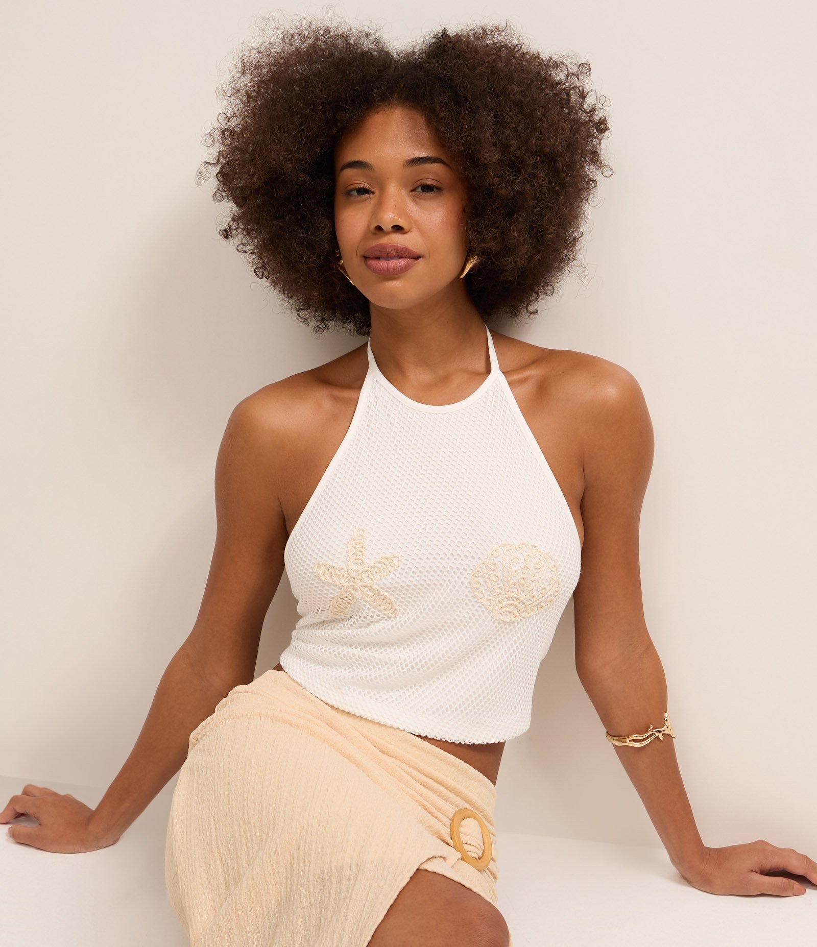 Blusa Frente Única com Bordado Fundo do Mar Branco 1