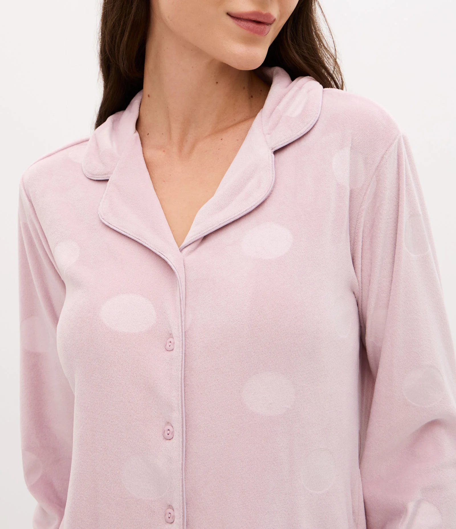 Pijama Americano Longo em Plush e Estampa de Bolinhas Rosa 2