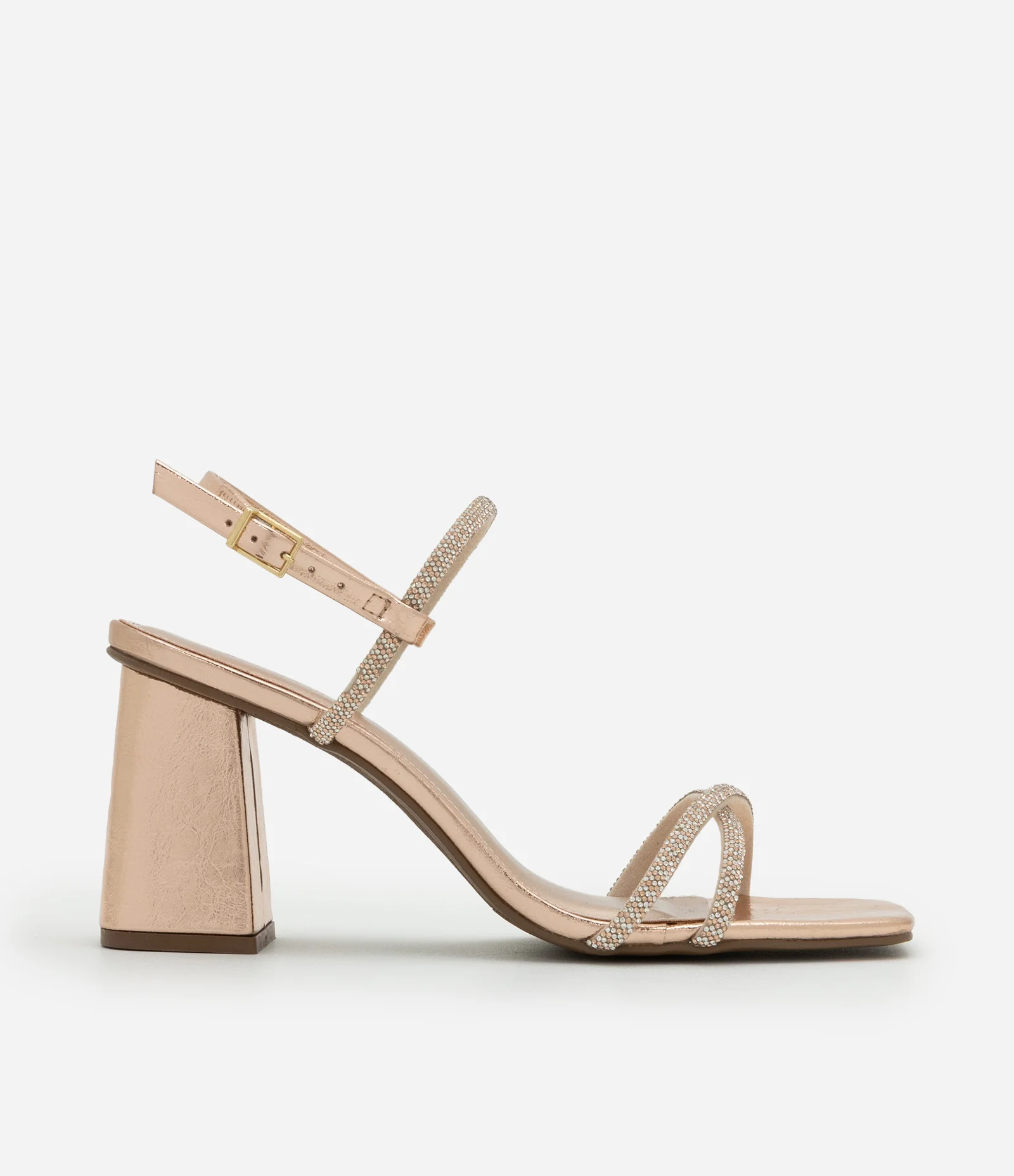 Sandália com Tiras Finas Cruzadas Brilhosas Rose 1