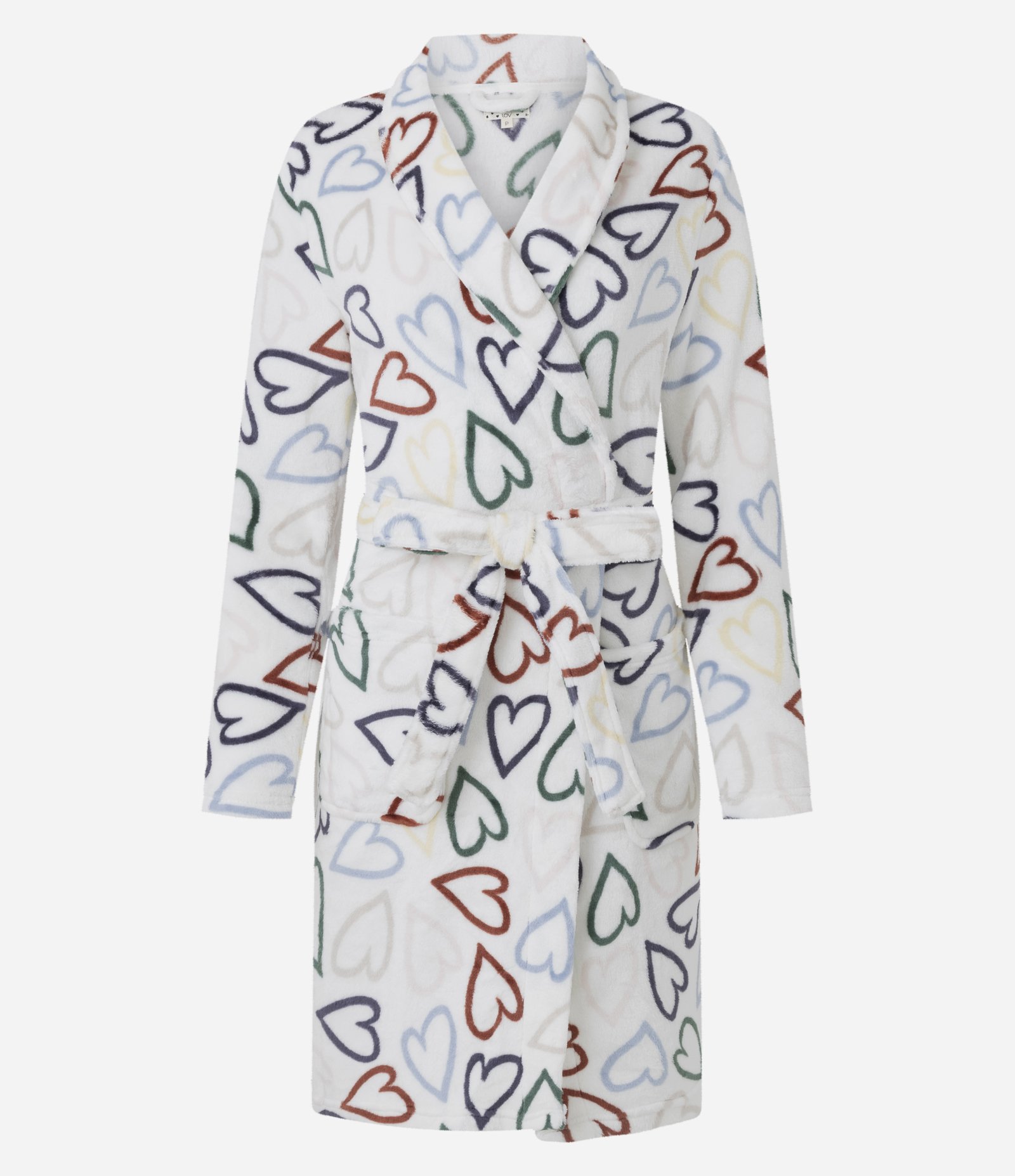 Roupão em Fleece com Corações Coloridos Branco 1