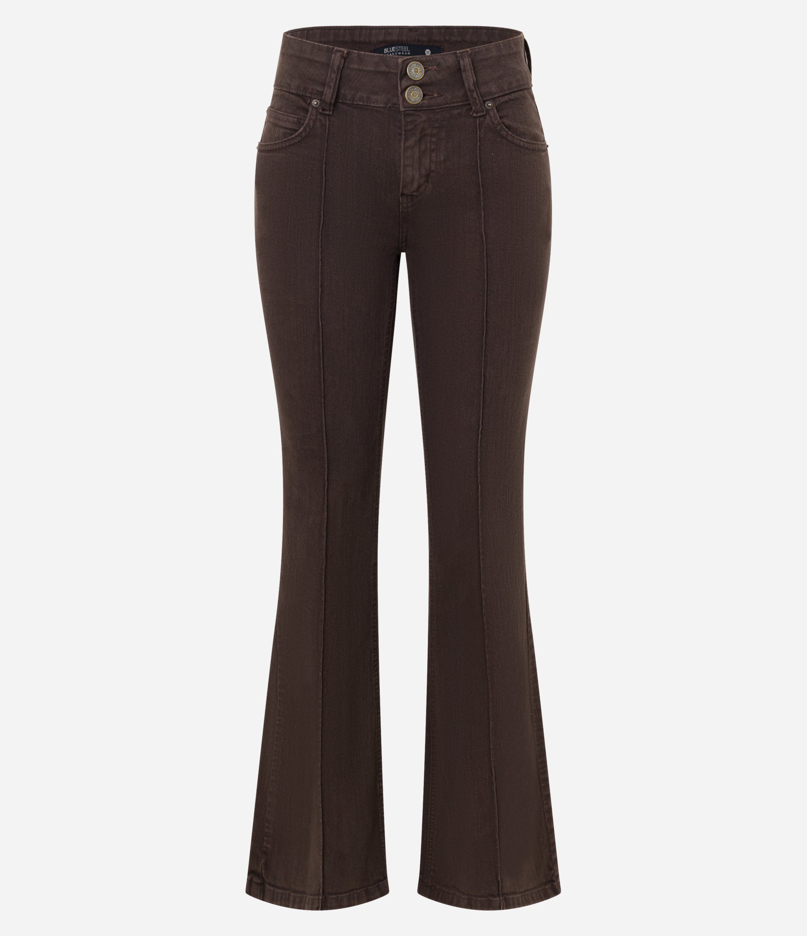 Calça Flare em Sarja com com Cós Duplo e Frisos Marrom 5