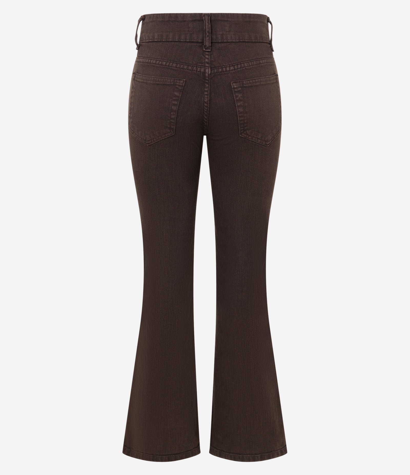 Calça Flare em Sarja com com Cós Duplo e Frisos Marrom 6