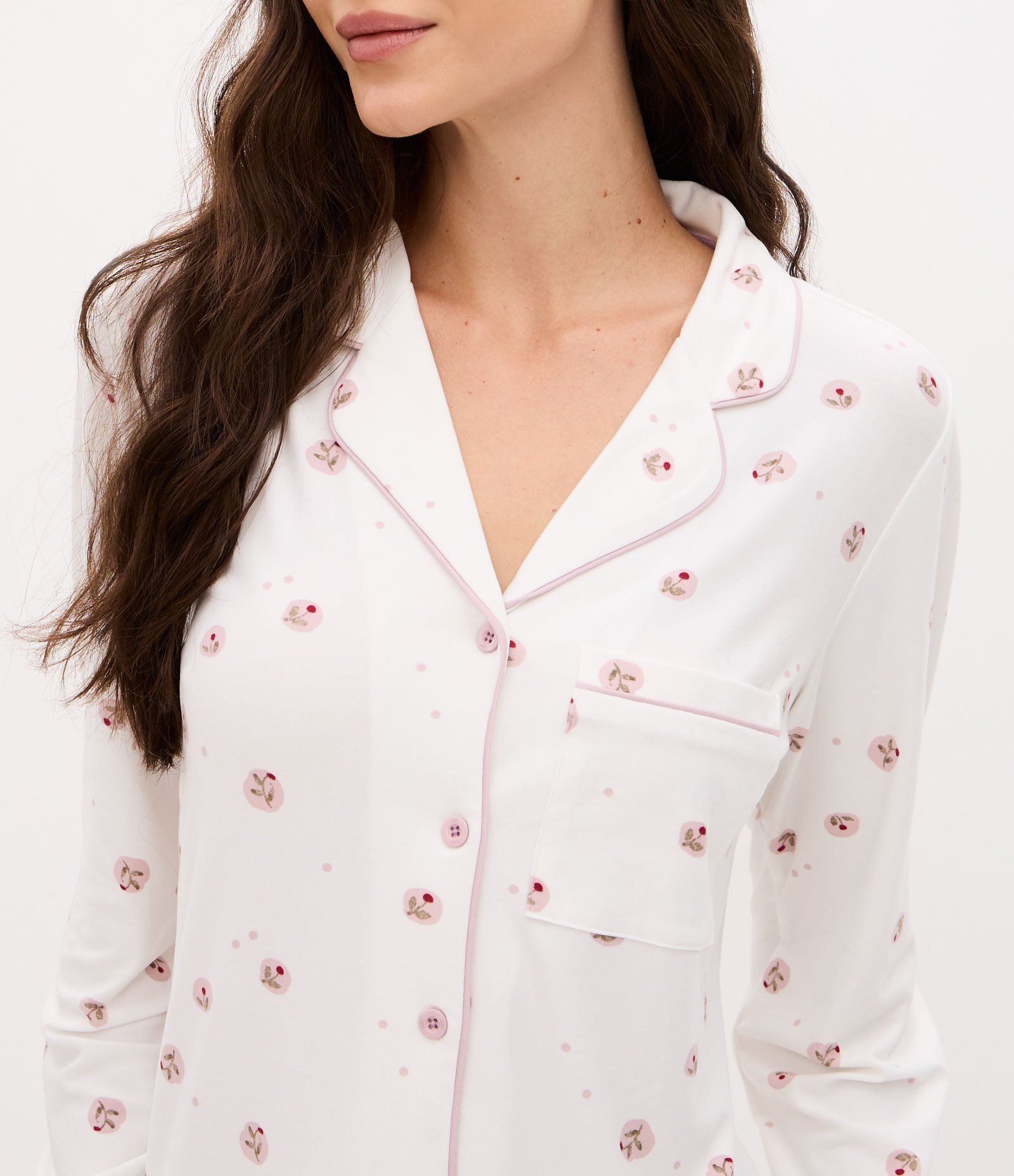 Pijama Americano Longo Peach Touch com Estampa Floral Branco 4