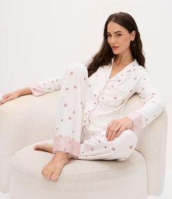 Pijama Americano Longo Peach Touch com Estampa Floral