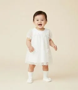 Vestido Infantil com Calcinha em Tule Bordado – Tam RN A 18 Meses