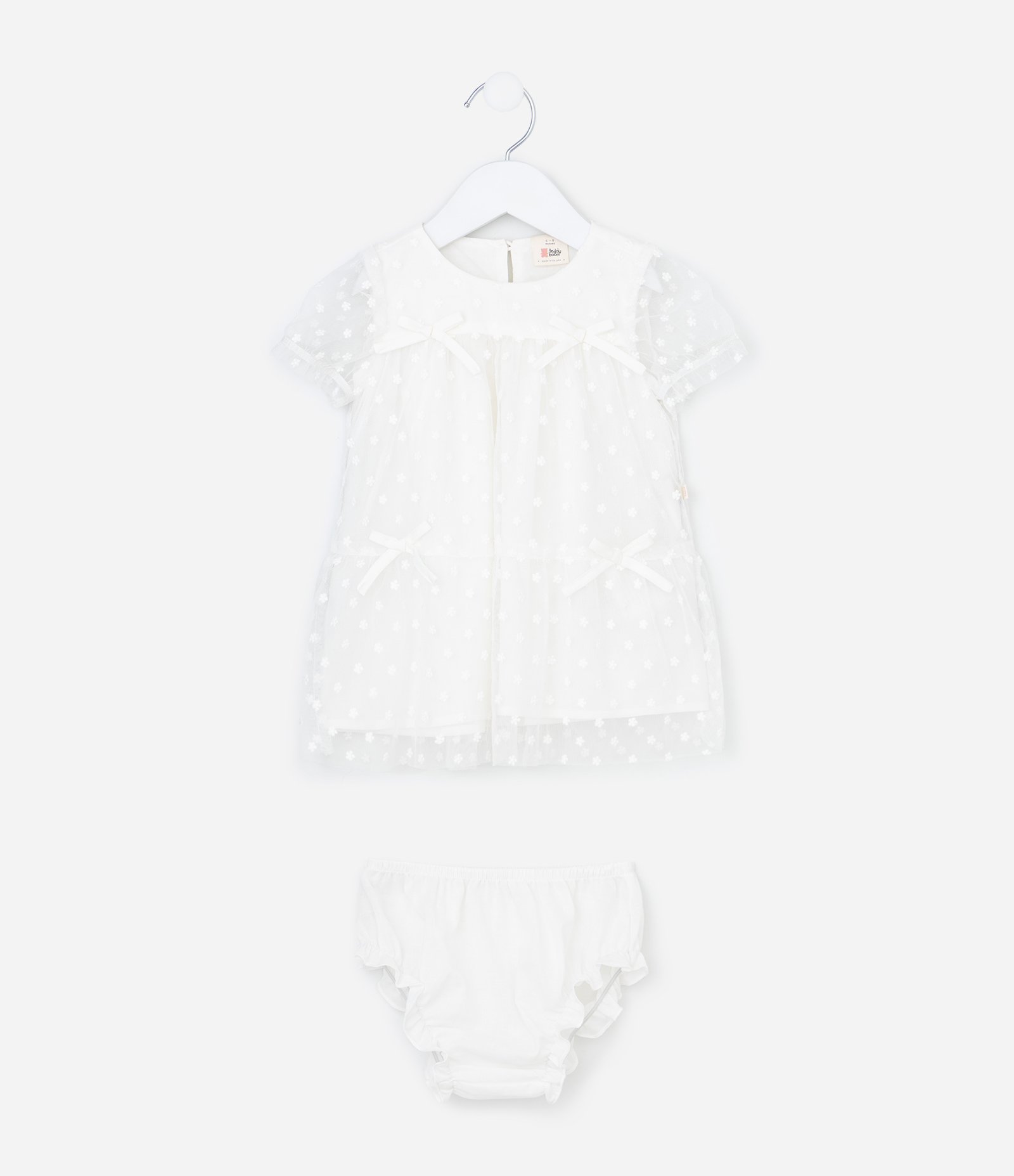 Vestido Infantil com Calcinha em Tule Bordado – Tam RN A 18 Meses Branco 1