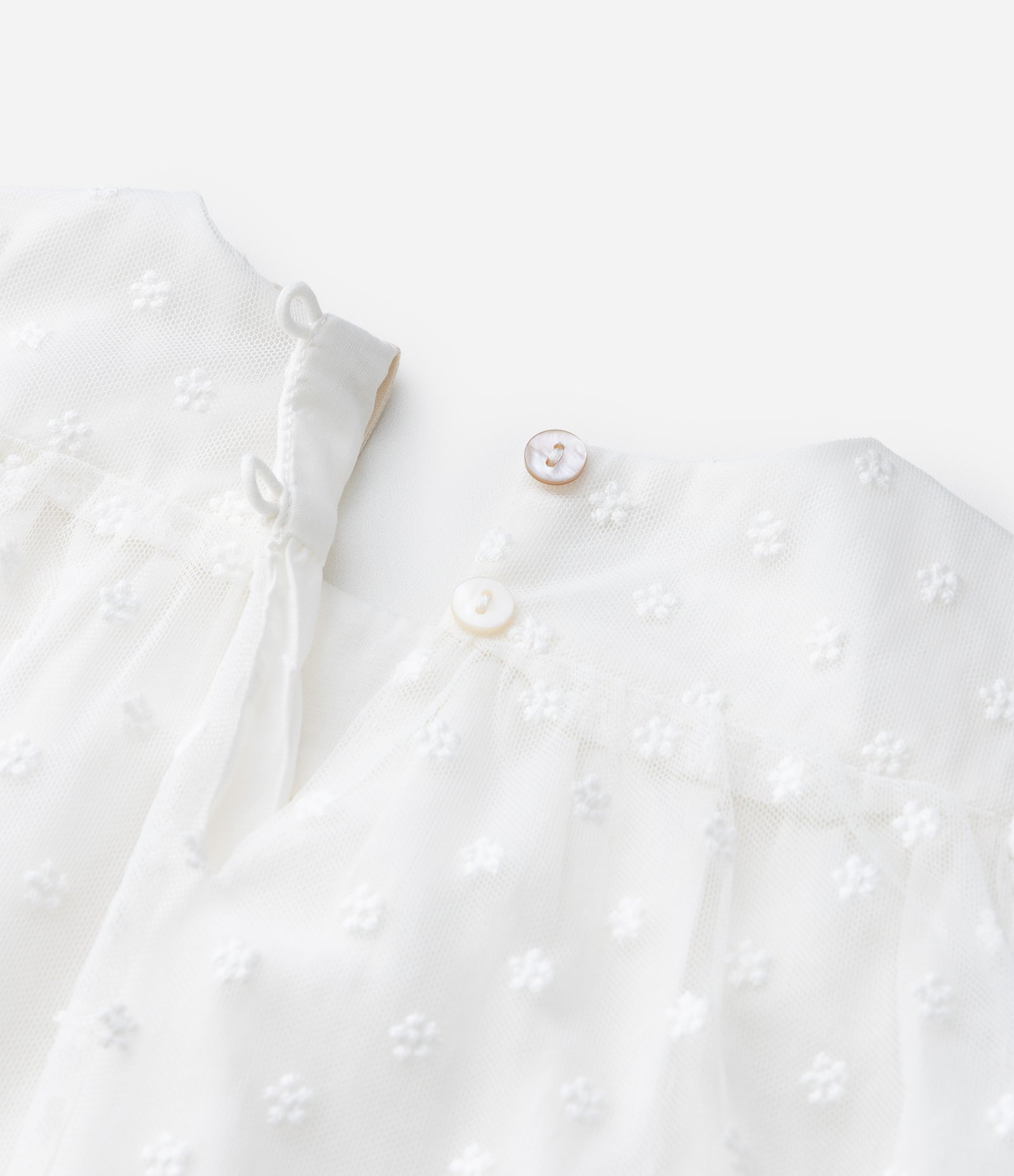 Vestido Infantil Tule Floral com Laços e Calcinha – Tam RN a 18 Meses Off White 8
