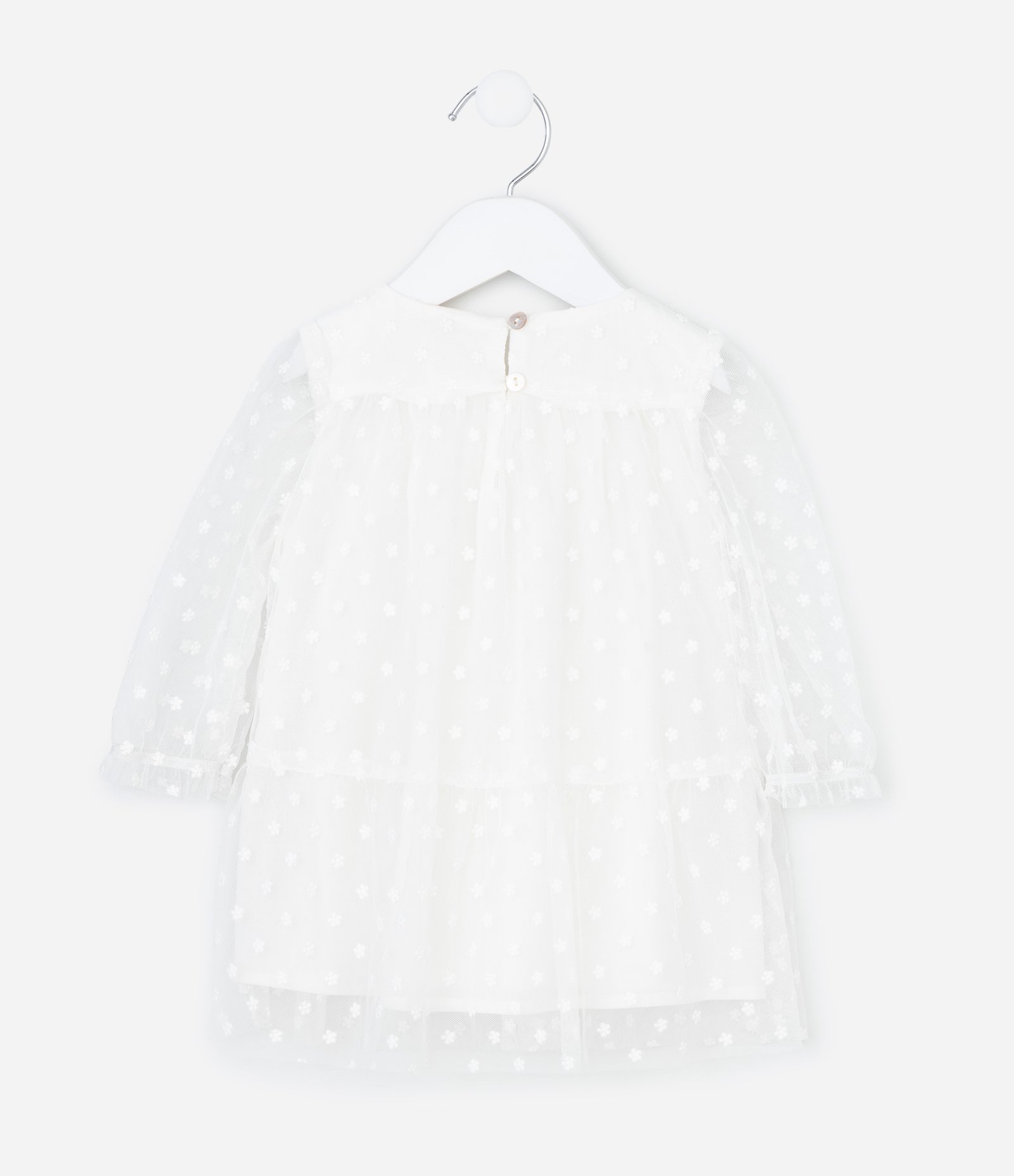 Vestido Infantil Tule Floral com Laços e Calcinha – Tam RN a 18 Meses Off White 3
