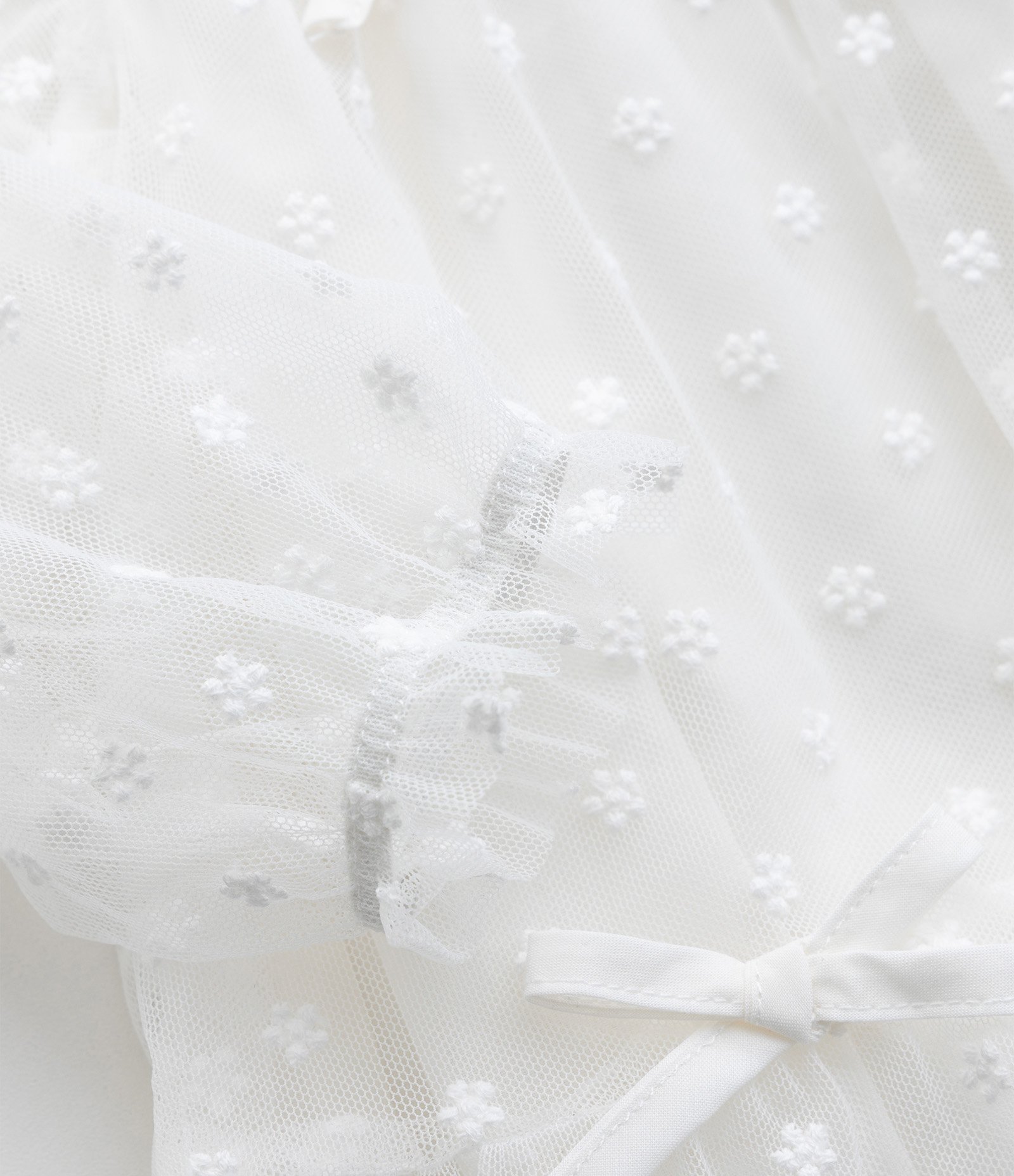 Vestido Infantil Tule Floral com Laços e Calcinha – Tam RN a 18 Meses Off White 7