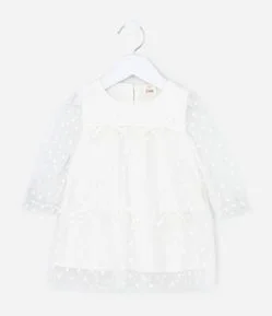 Vestido Infantil Tule Floral com Laços e Calcinha – Tam RN a 18 Meses