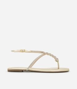 Sandália Rasteira com Tiras Trançadas Brilhosas