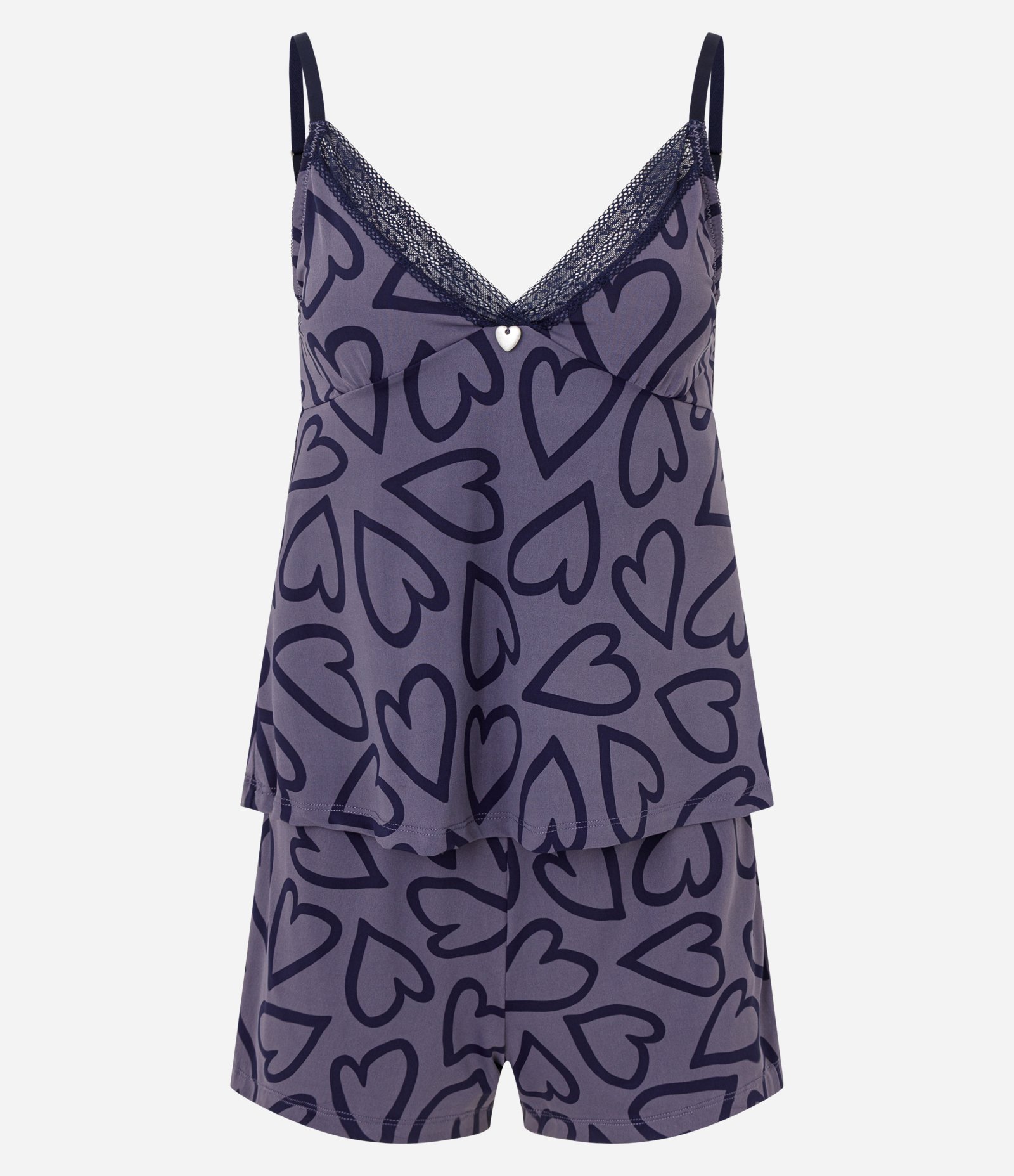 Pijama Short Doll com Estampa de Corações e Renda Roxo 5