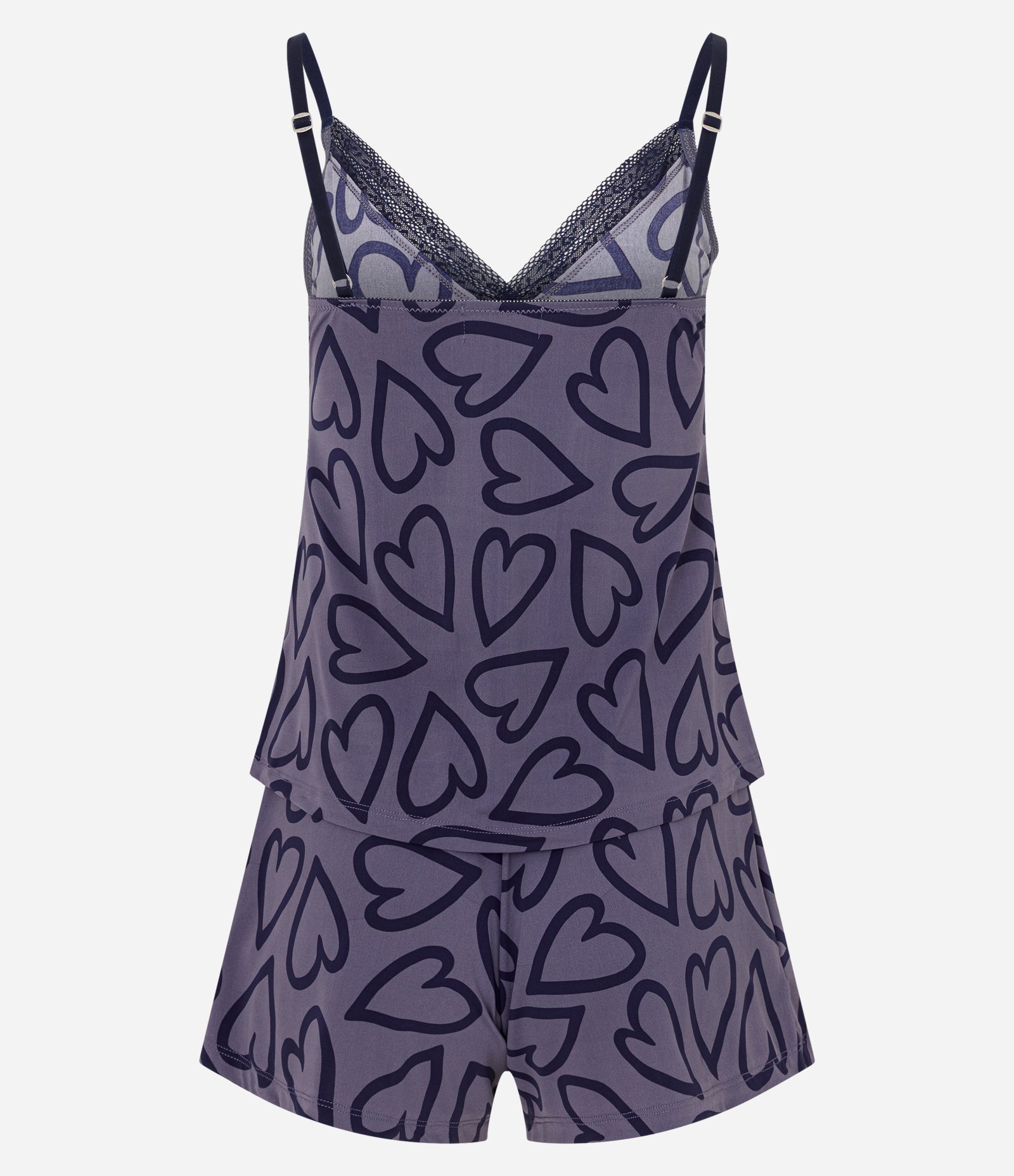 Pijama Short Doll com Estampa de Corações e Renda Roxo 7