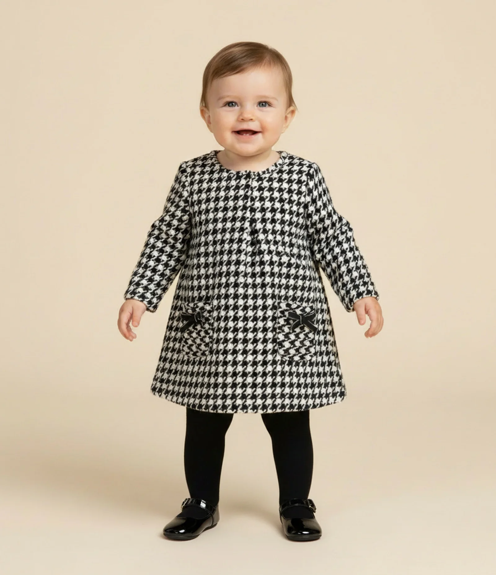 Vestido Infantil Xadrez com Meia Calça – Tam 0 a 18 Meses Preto/Branco 1