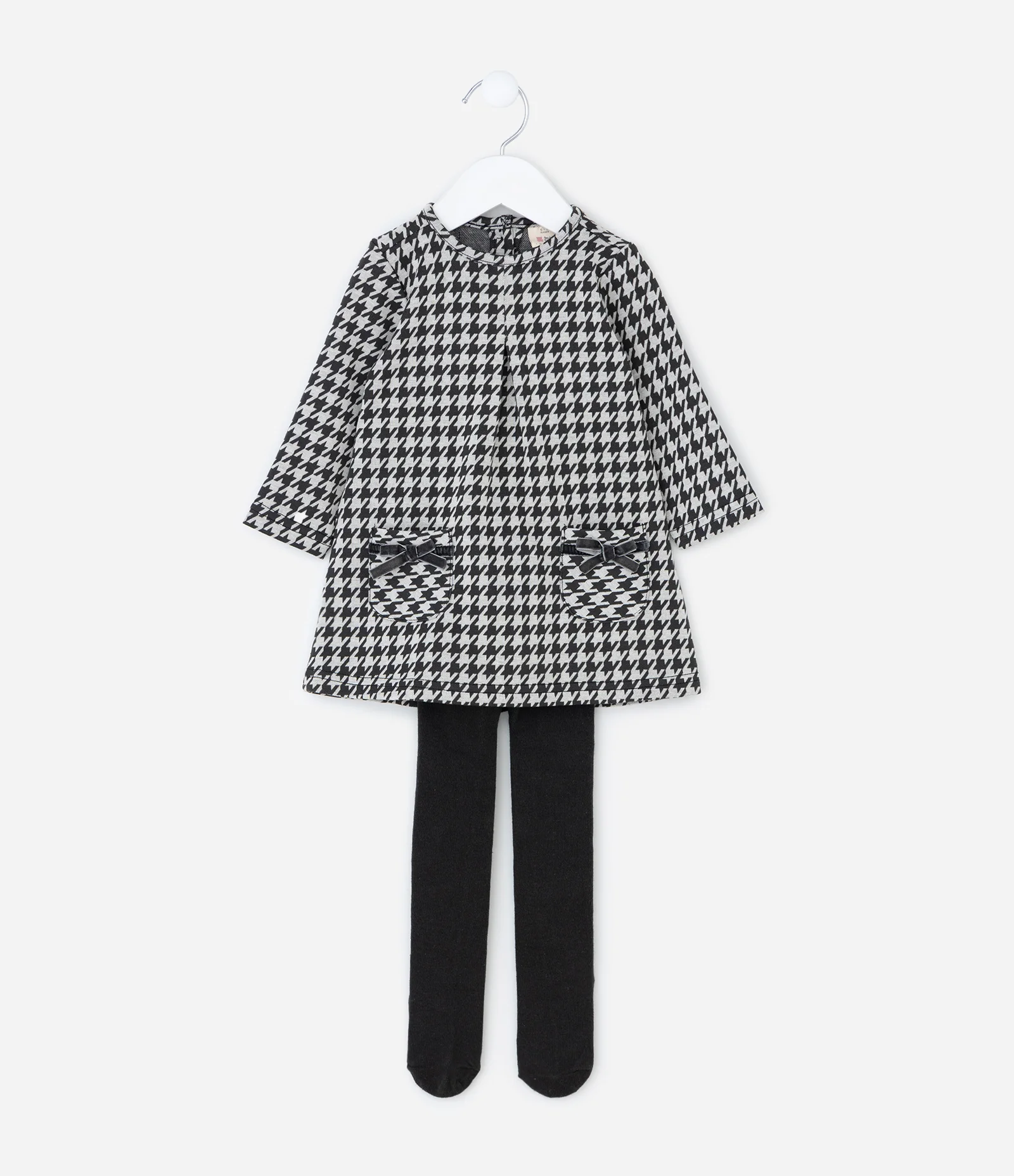 Vestido Infantil Xadrez com Meia Calça – Tam 0 a 18 Meses Preto/Branco 2