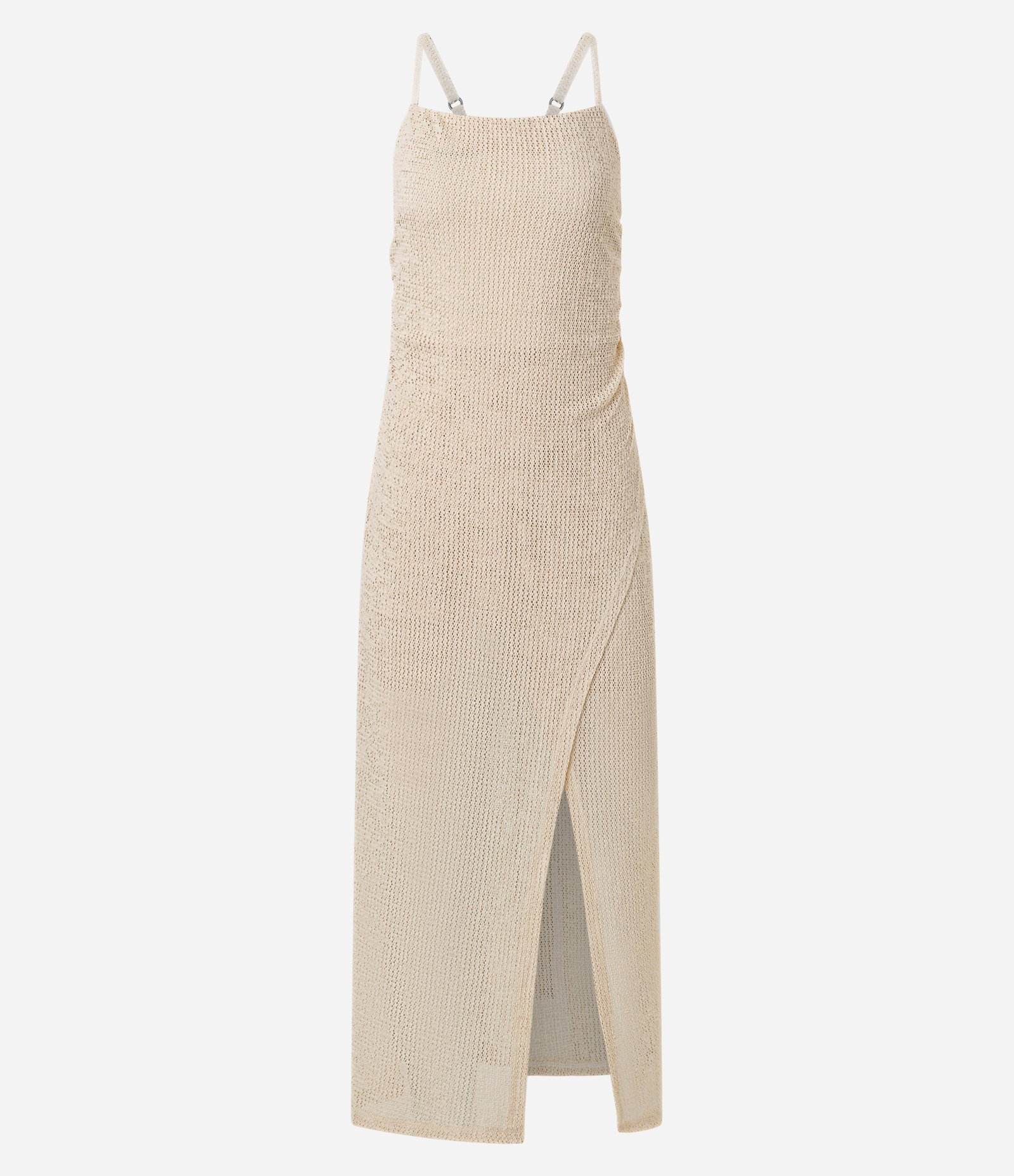 Vestido Longo Transpassado com Alça Fina e Costa Transpassada Bege 5