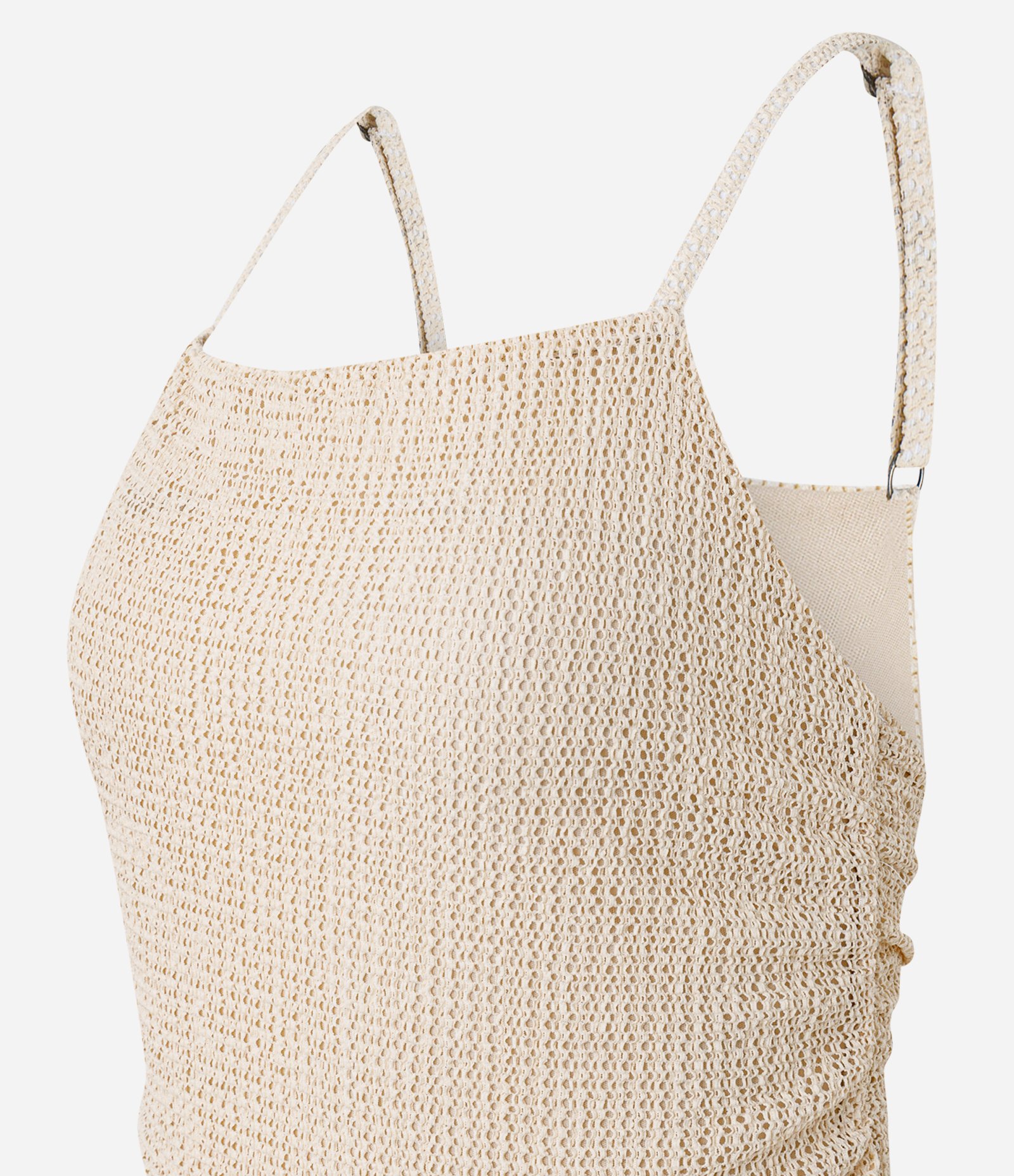 Vestido Longo Transpassado com Alça Fina e Costa Transpassada Bege 6