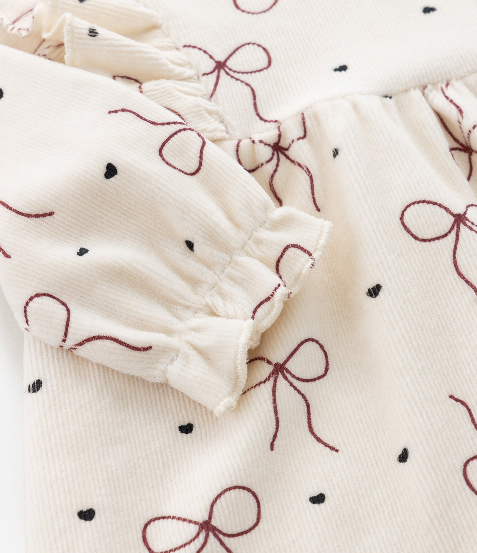 Vestido Infantil em Veludo Cotelê com Laços e Meia-Calça – Tam 0 a 18 Meses Bege Claro 8