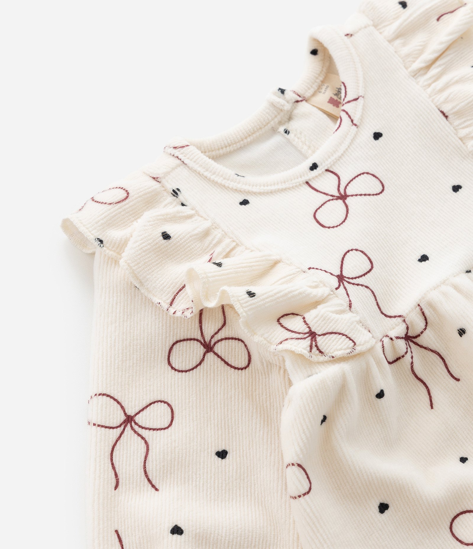 Vestido Infantil em Veludo Cotelê com Laços e Meia-Calça – Tam 0 a 18 Meses Bege Claro 11