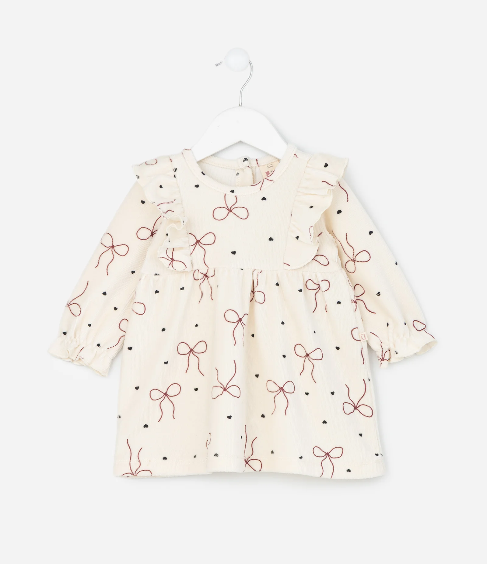 Vestido Infantil em Veludo Cotelê com Laços e Meia-Calça – Tam 0 a 18 Meses Bege Claro 2