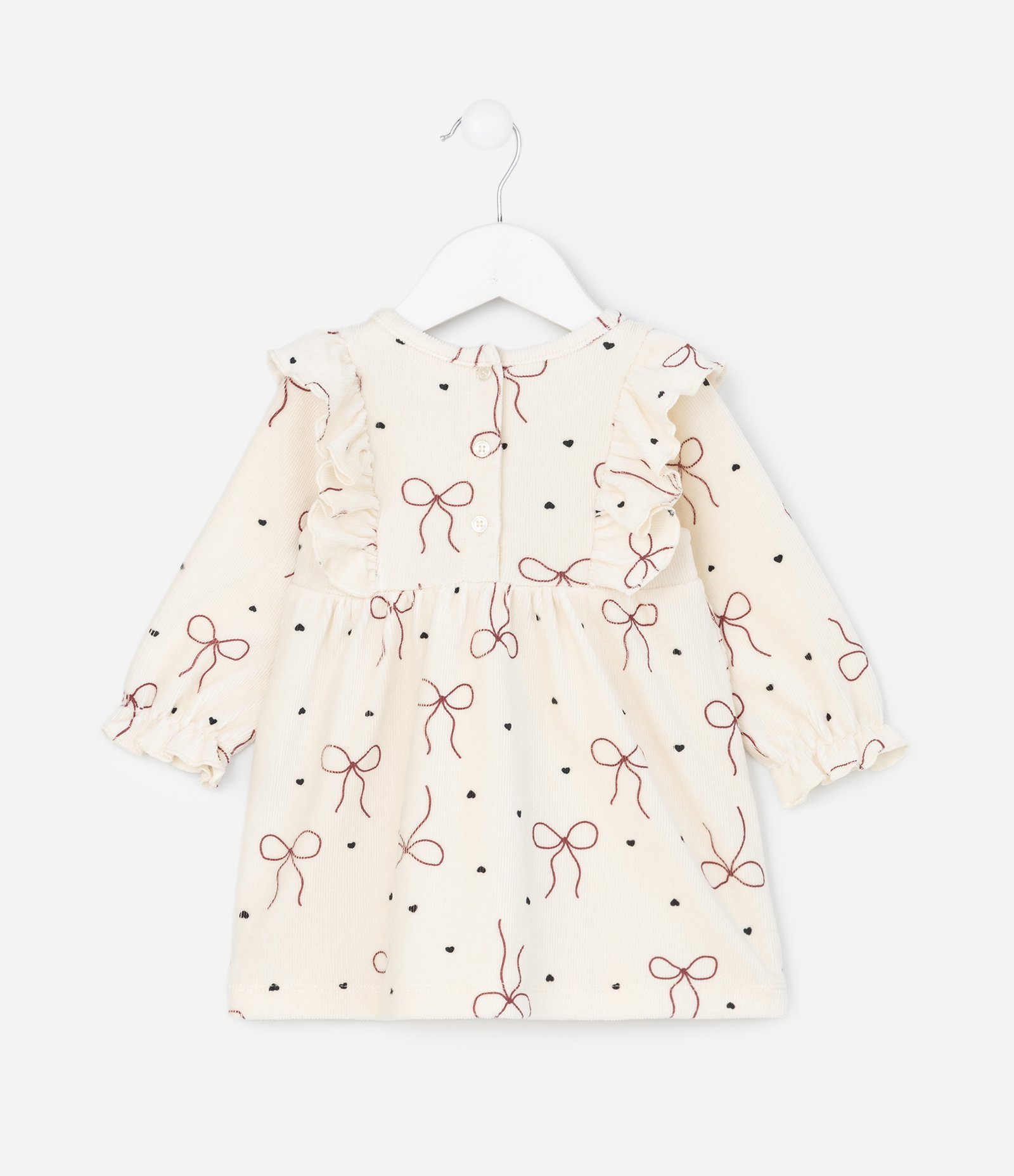 Vestido Infantil em Veludo Cotelê com Laços e Meia-Calça – Tam 0 a 18 Meses Bege Claro 3