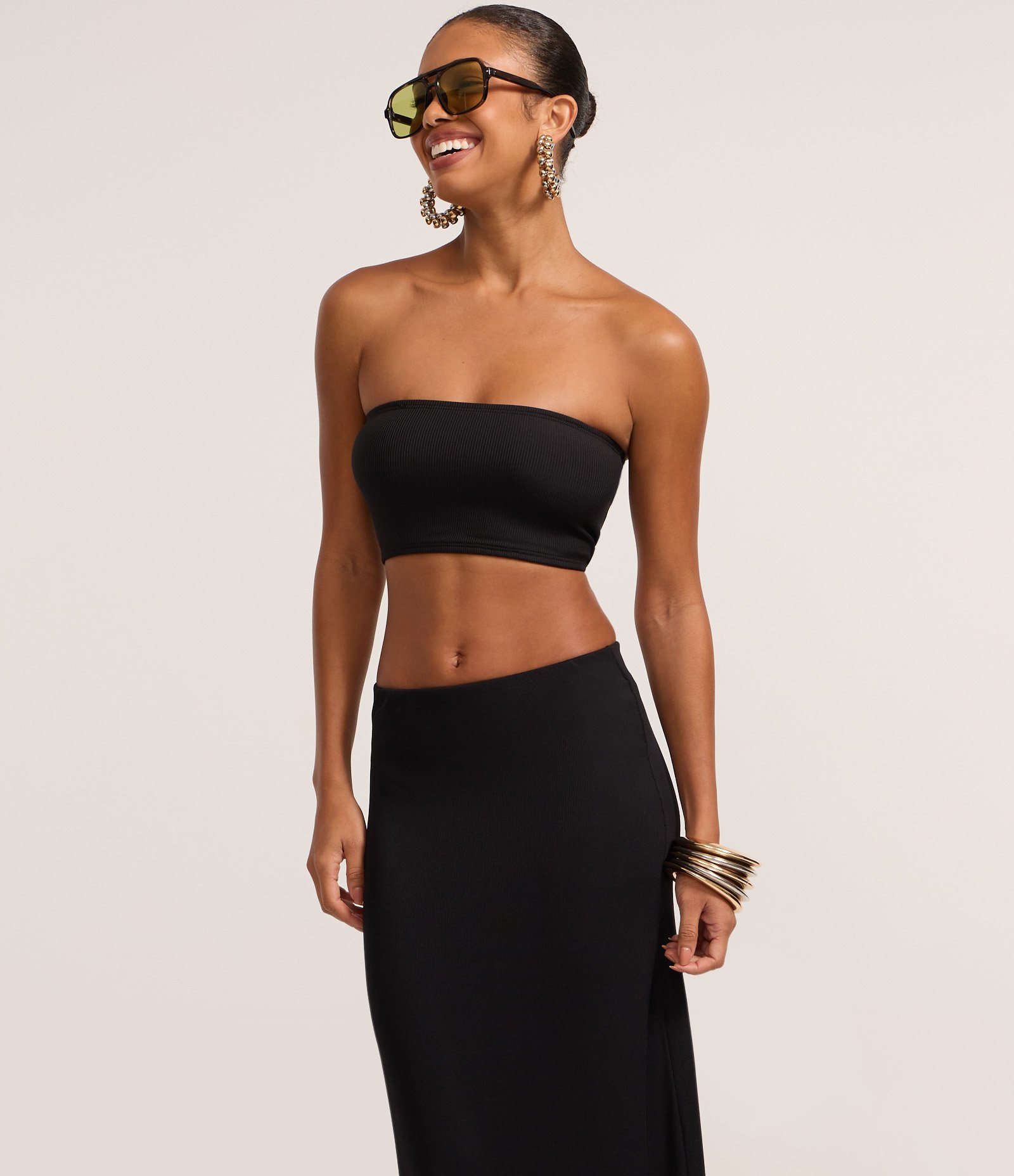 Saia Reta Long Midi em Ribana Preto 2