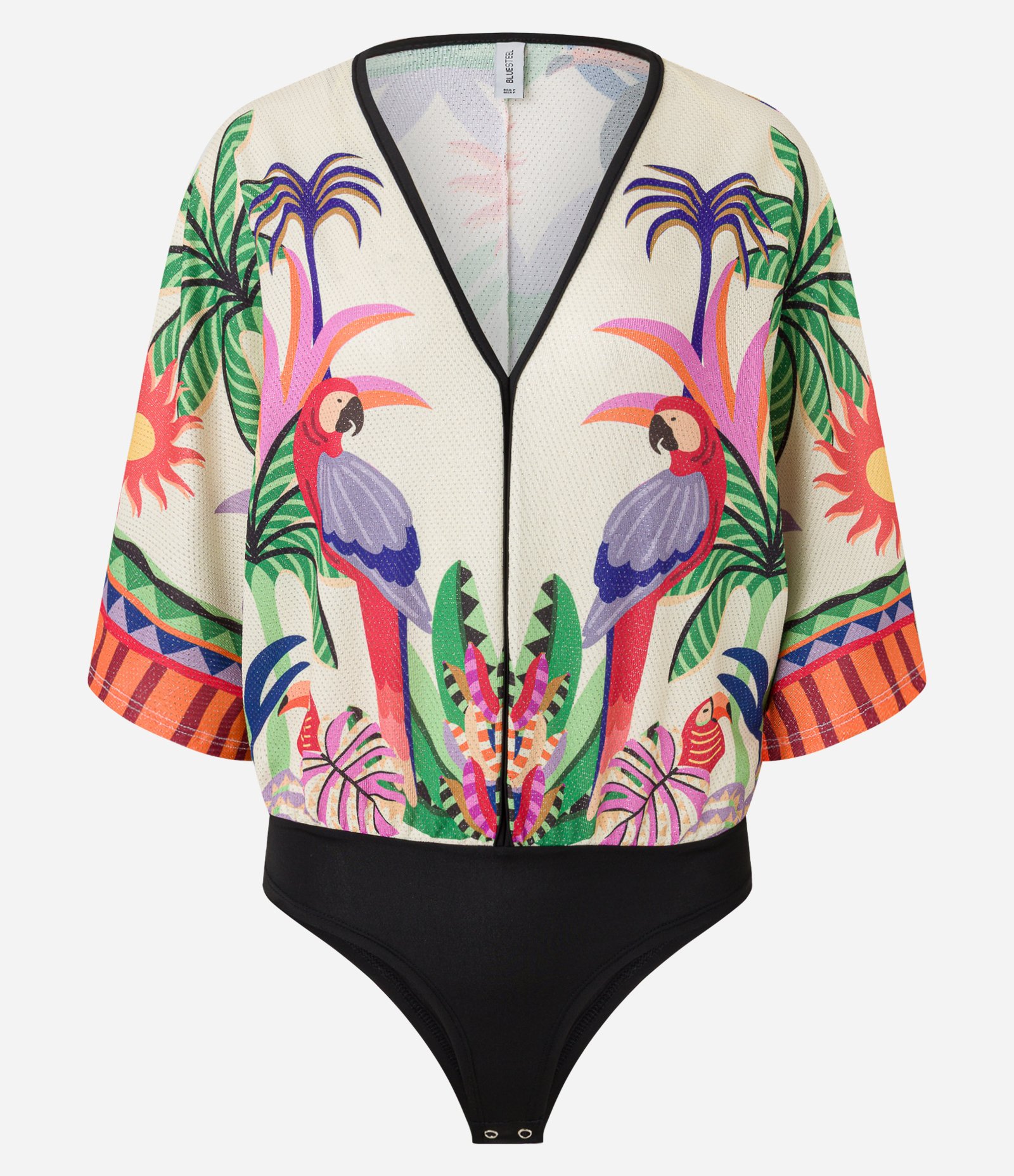 Body com Fio Metalizado e Estampa Arara Off White 4