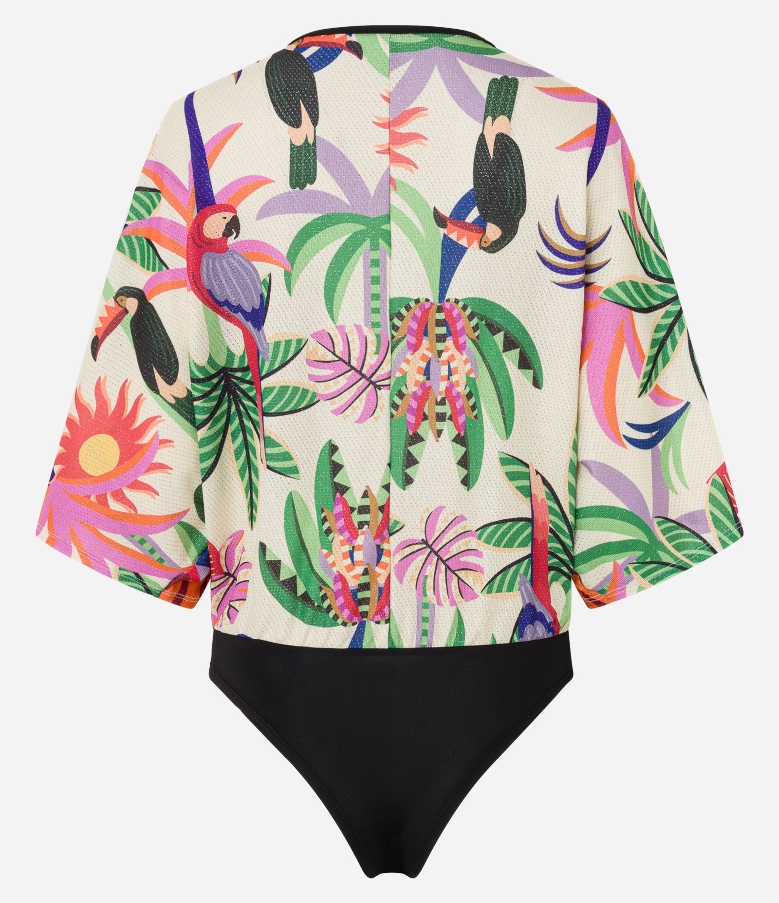 Body com Fio Metalizado e Estampa Arara Off White 6