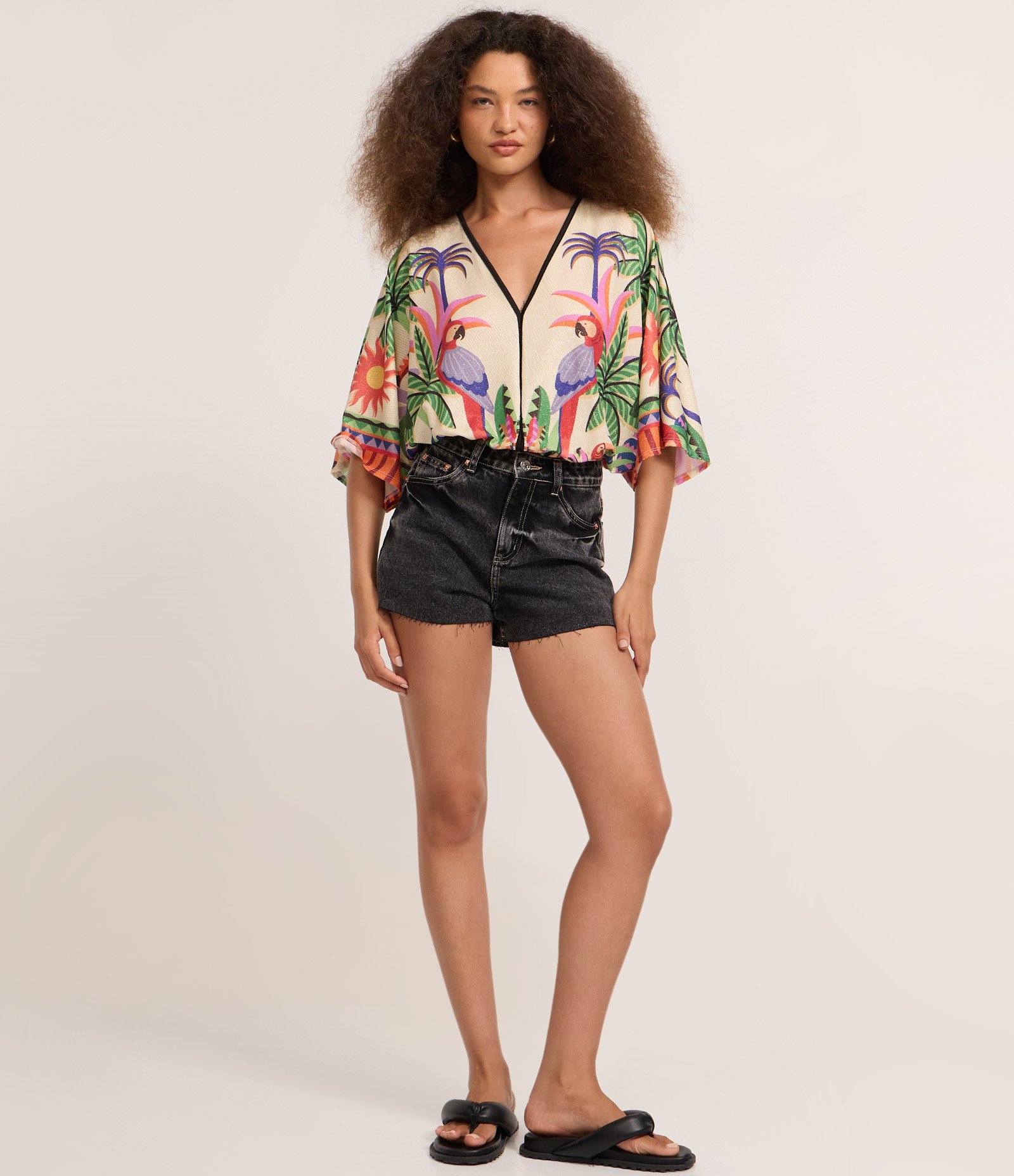 Body com Fio Metalizado e Estampa Arara Off White 2